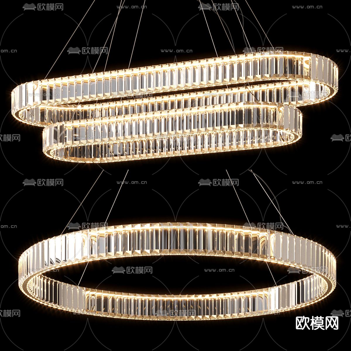水晶吊灯 环形吊灯3d模型下载（渲染图1）
