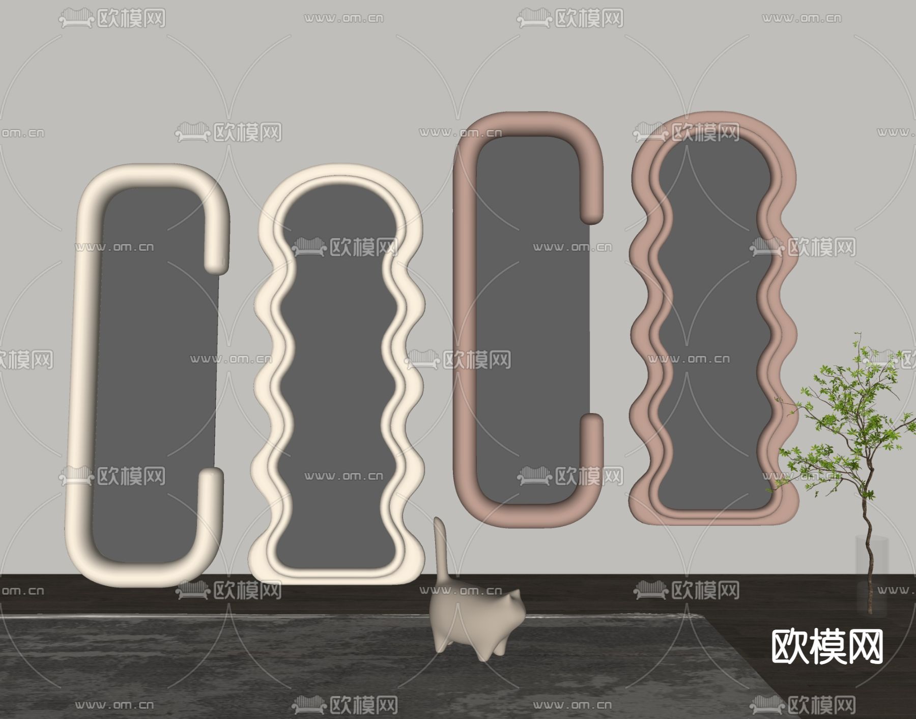 奶油风镜子 全身镜 试衣镜 落地镜su模型