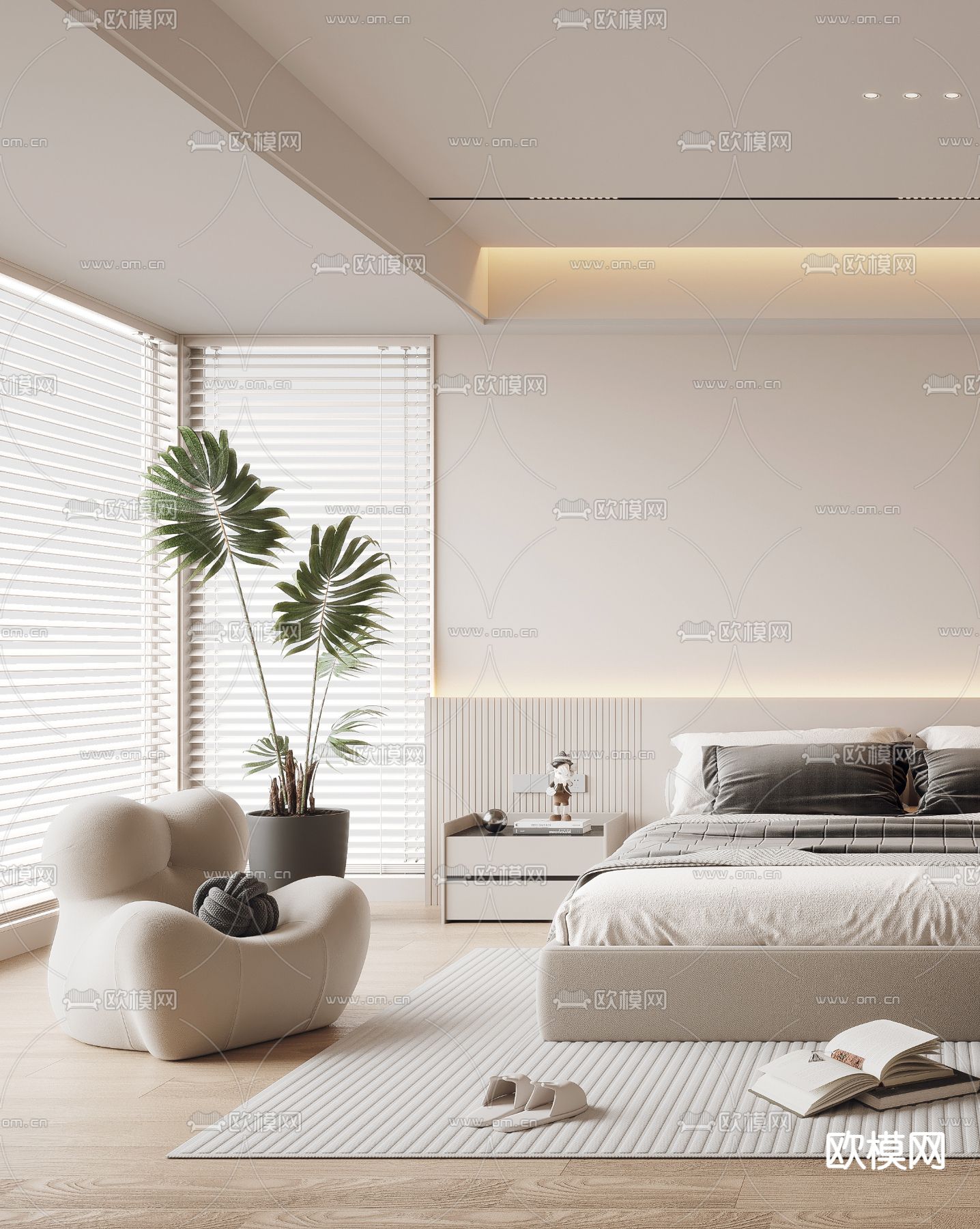 现代卧室 主人房3d模型下载（渲染图2）