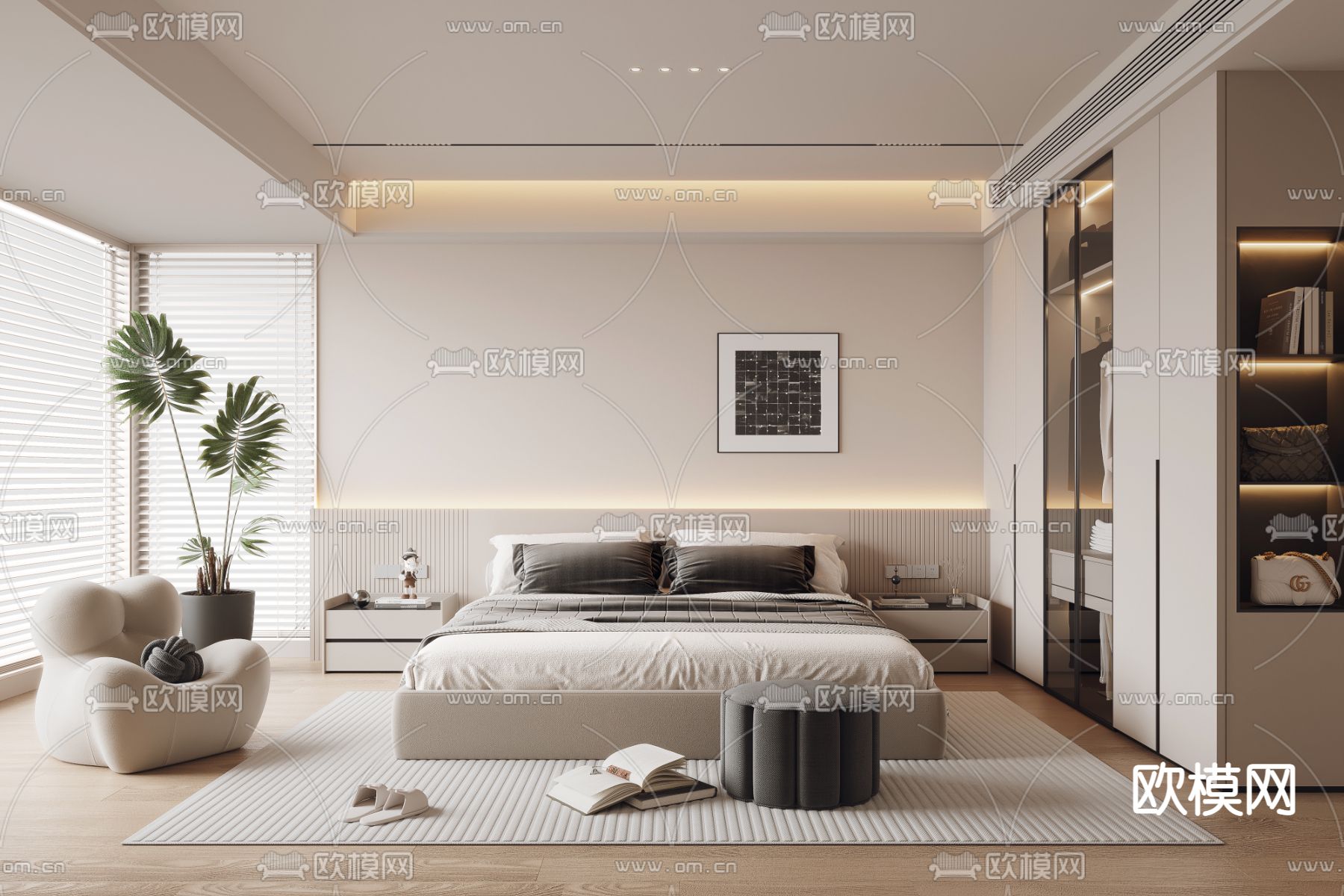 现代卧室 主人房3d模型下载（渲染图1）