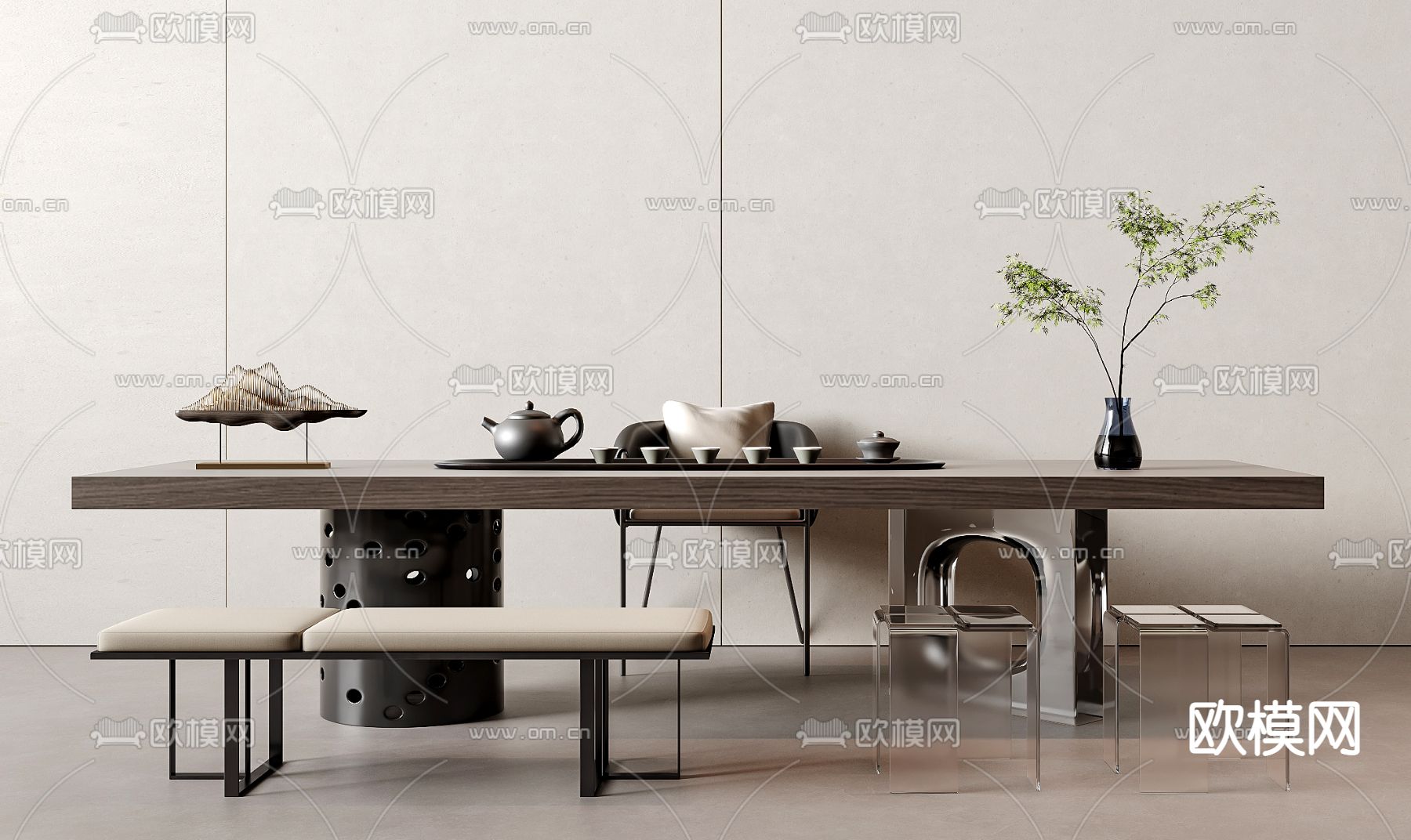 新中式茶桌 茶台3d模型下载