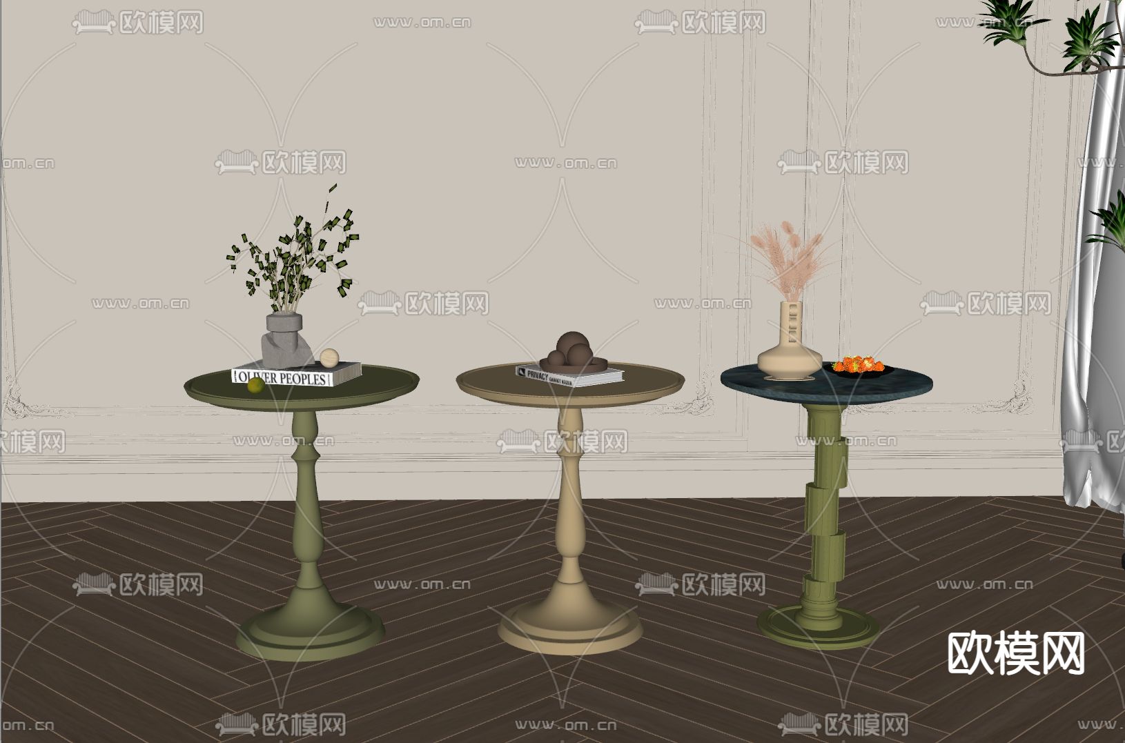 法式圆几 边几su模型下载（渲染图2）