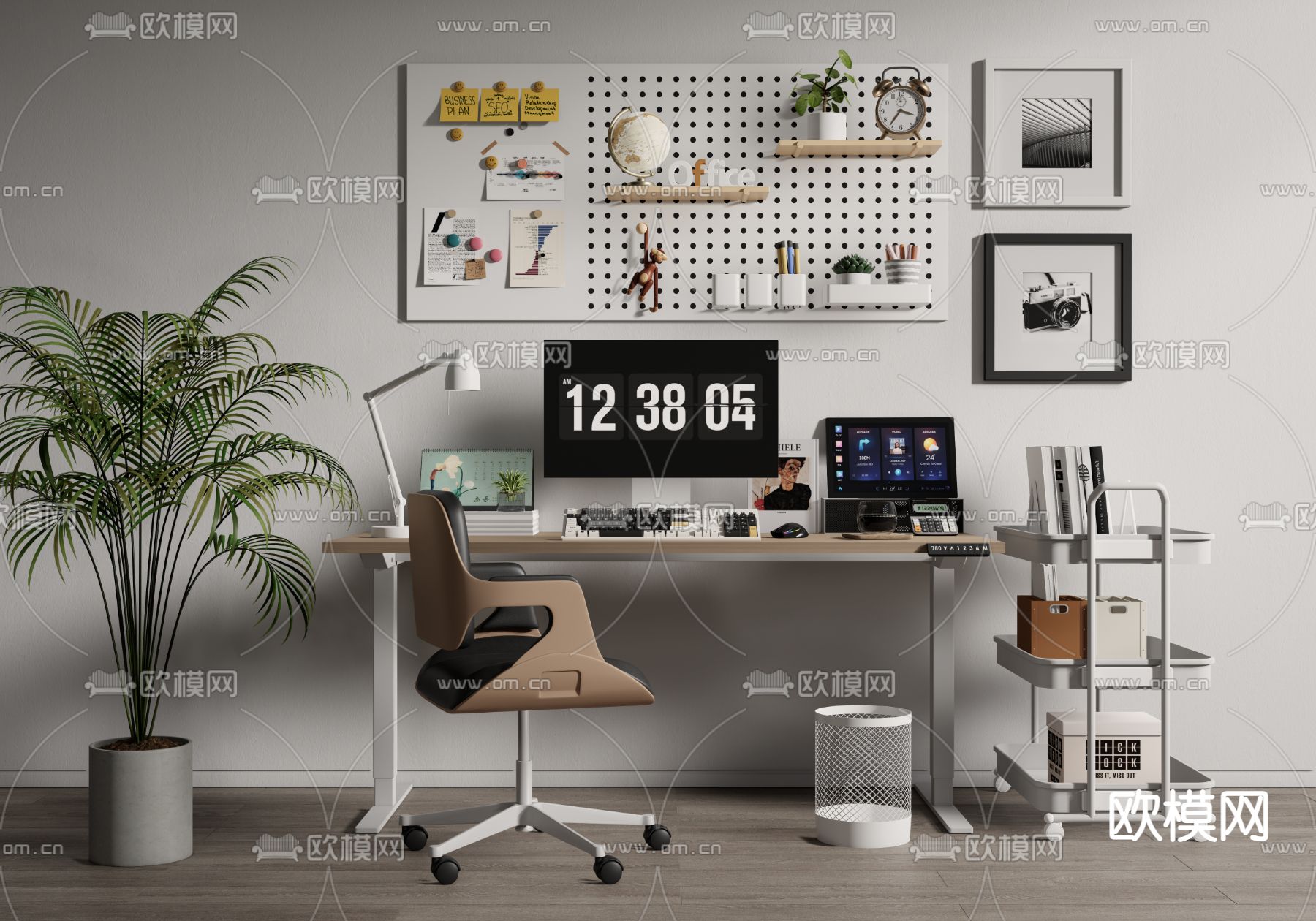 电脑桌 书桌 写字台su模型下载（渲染图1）