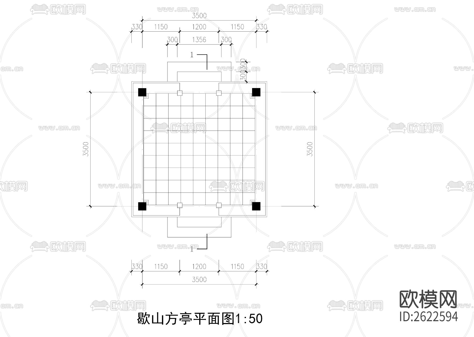 歇山方亭CAD节点大样下载（渲染图2）