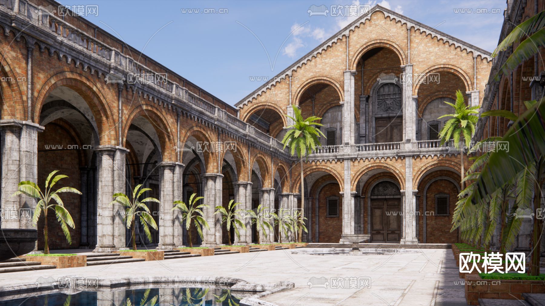 欧式古典庭院 回廊su模型下载（渲染图4）