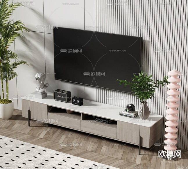 现代电视柜3d模型下载(渲染图2)