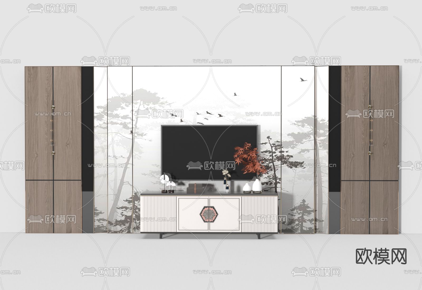 电视背景墙3d模型下载（渲染图1）