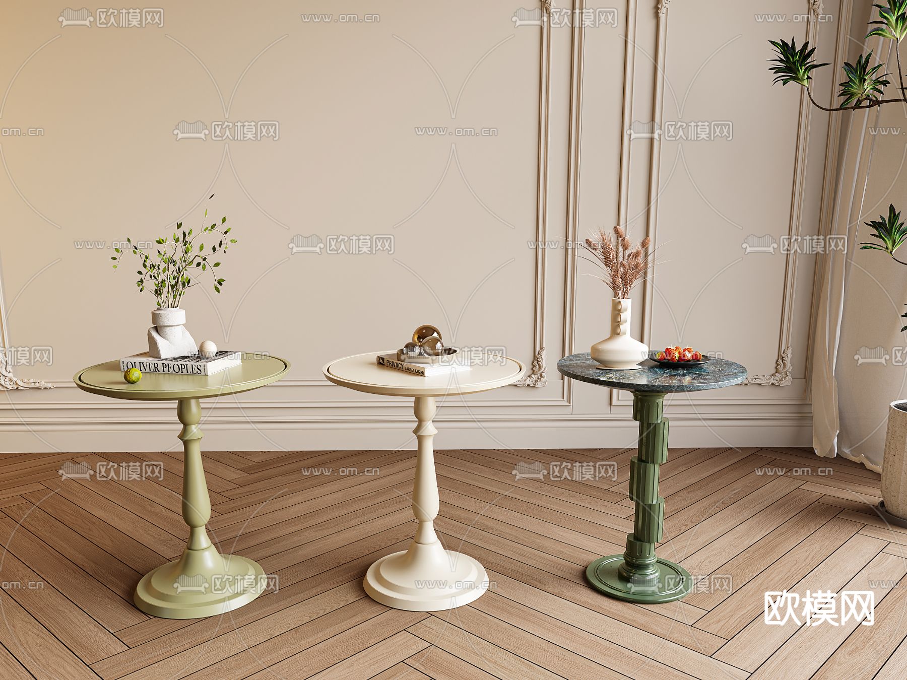 法式圆几 边几su模型下载（渲染图1）