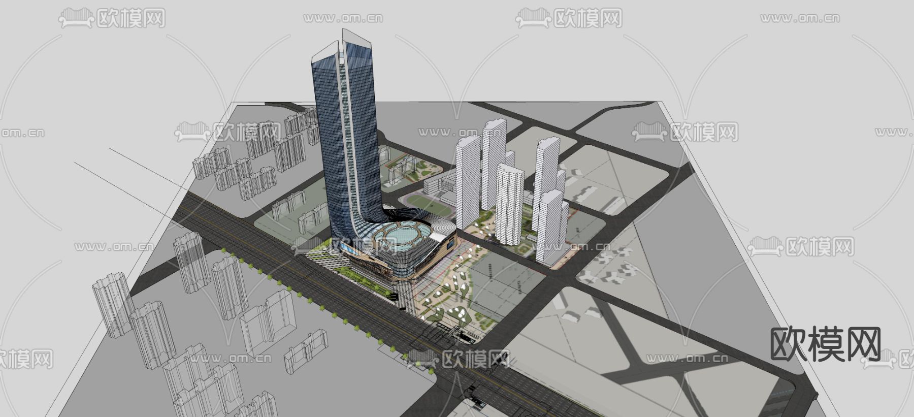 商业圈 鸟瞰su模型下载（渲染图4）
