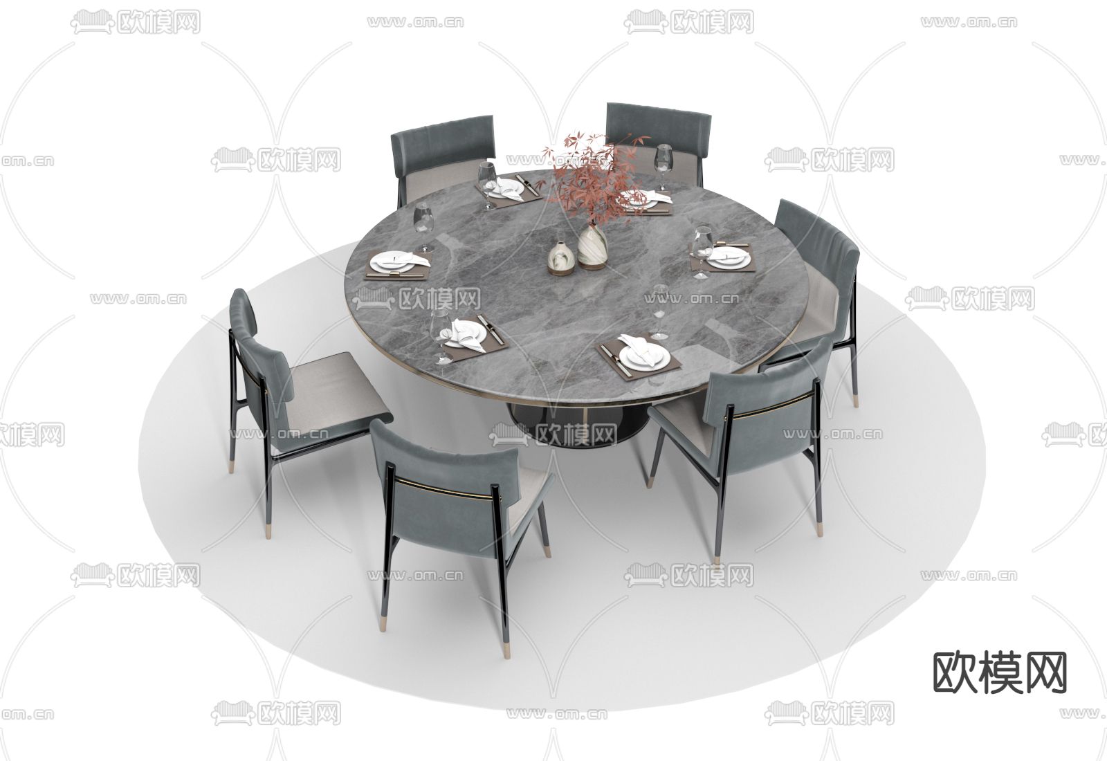 圆形餐桌椅3d模型下载（渲染图2）