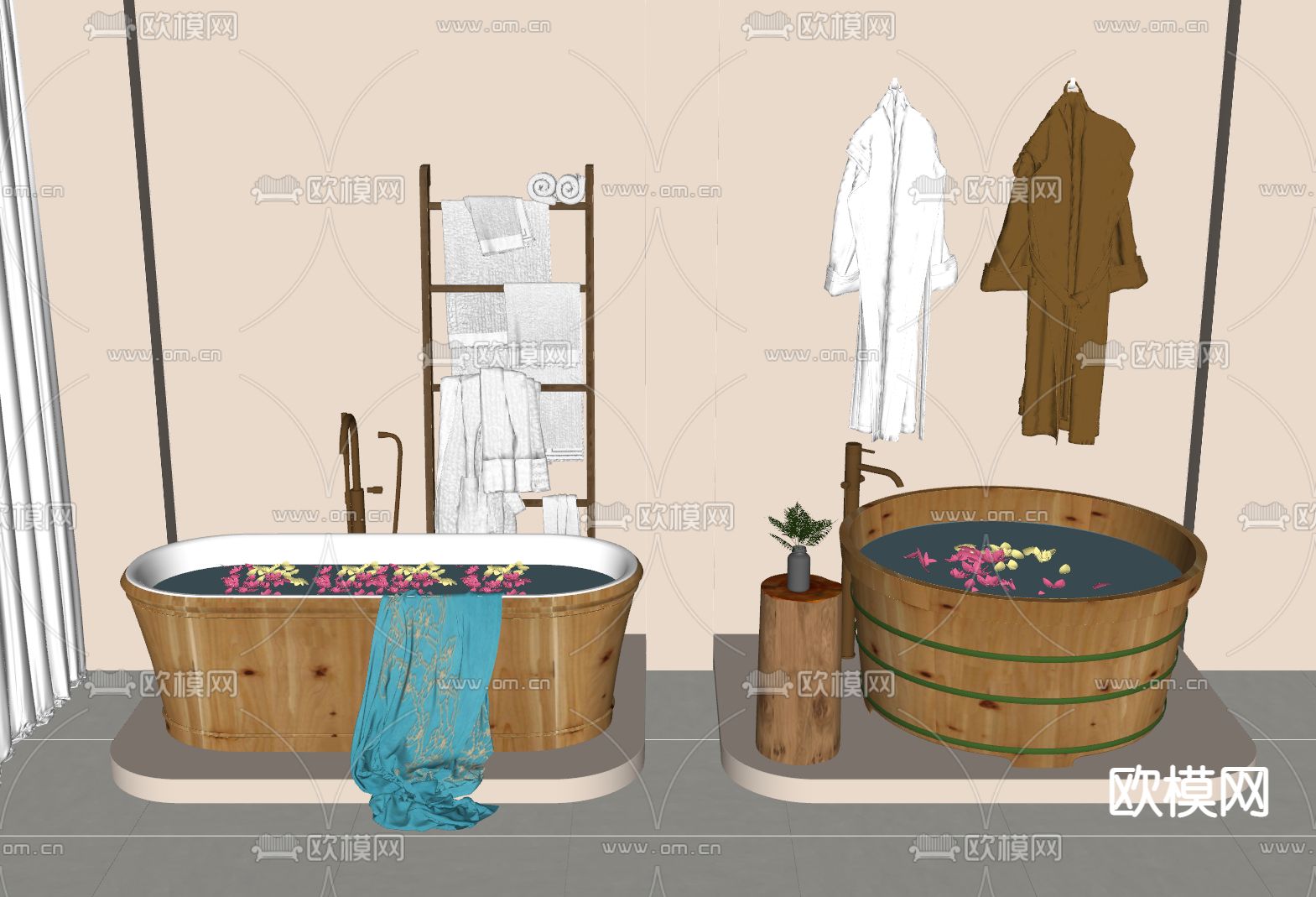 实木浴缸 浴桶su模型下载（渲染图2）