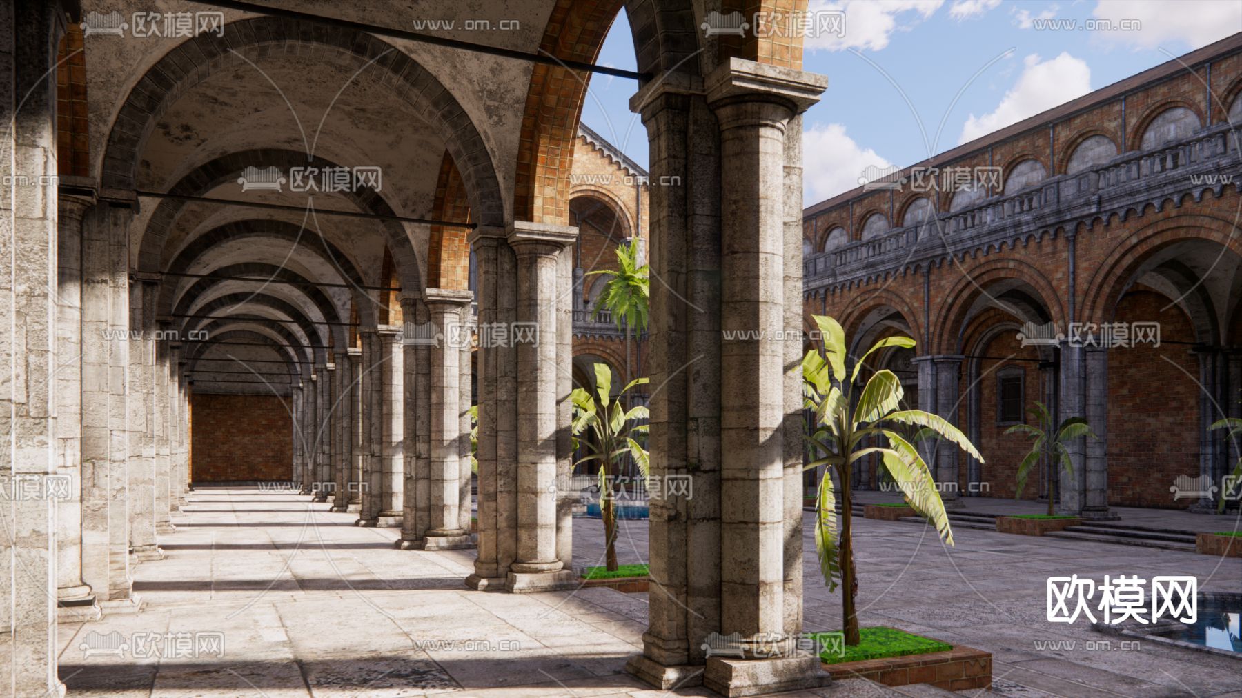 欧式古典庭院 回廊su模型下载（渲染图5）