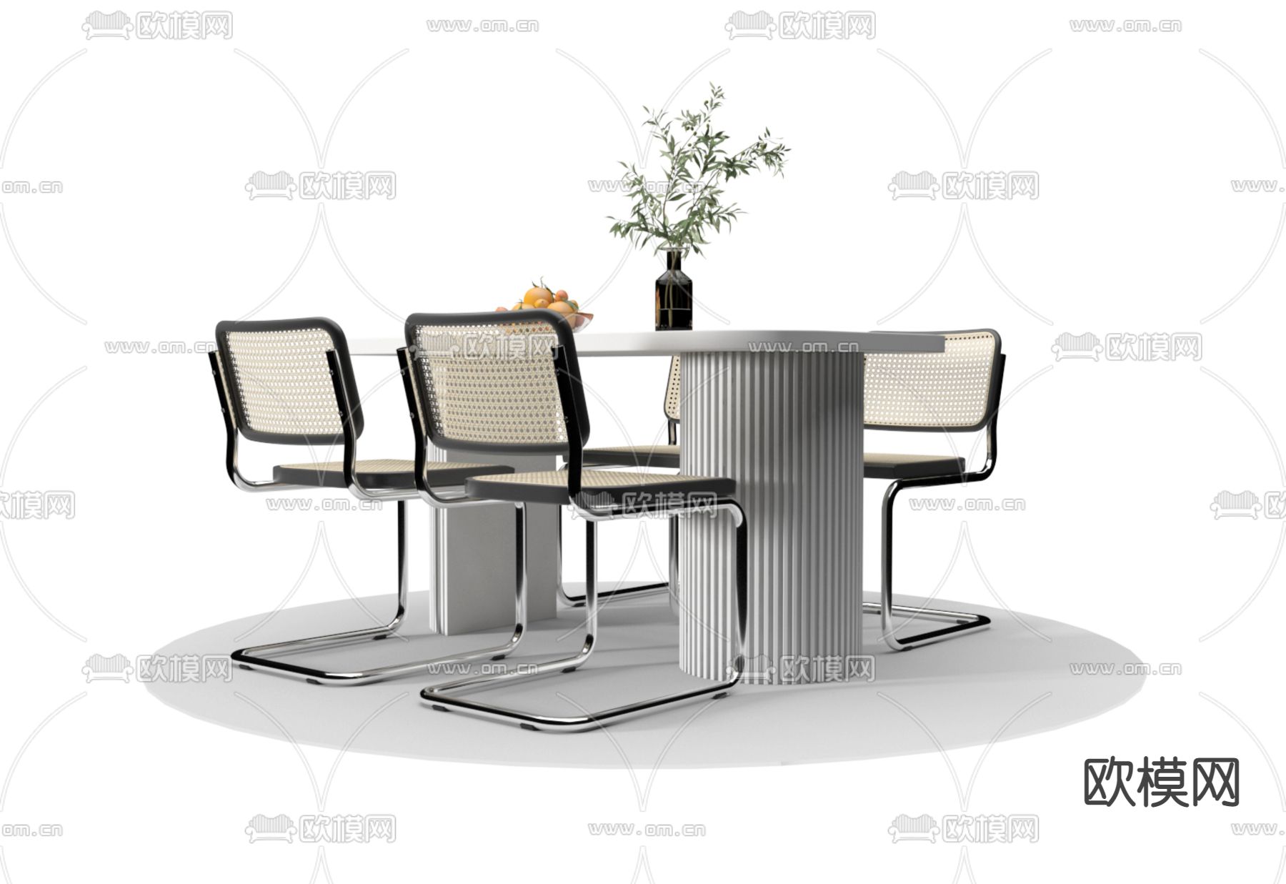 奶油风餐桌椅3d模型下载（渲染图1）