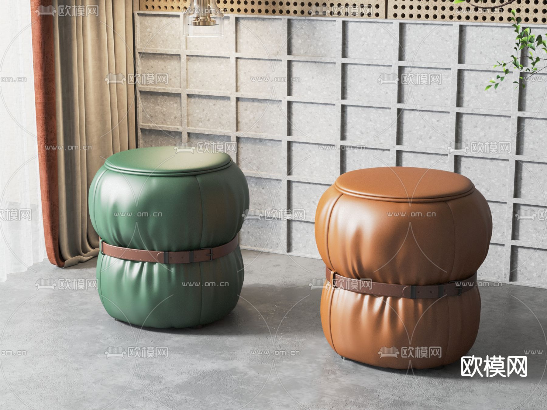 简欧沙发凳 圆凳su模型下载（渲染图1）