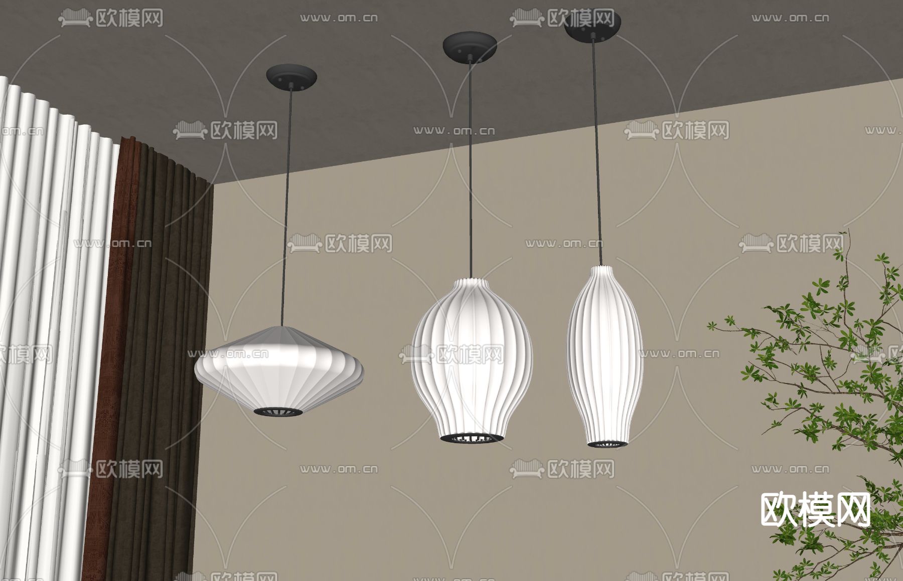 新中式吊灯 灯笼灯su模型下载（渲染图2）