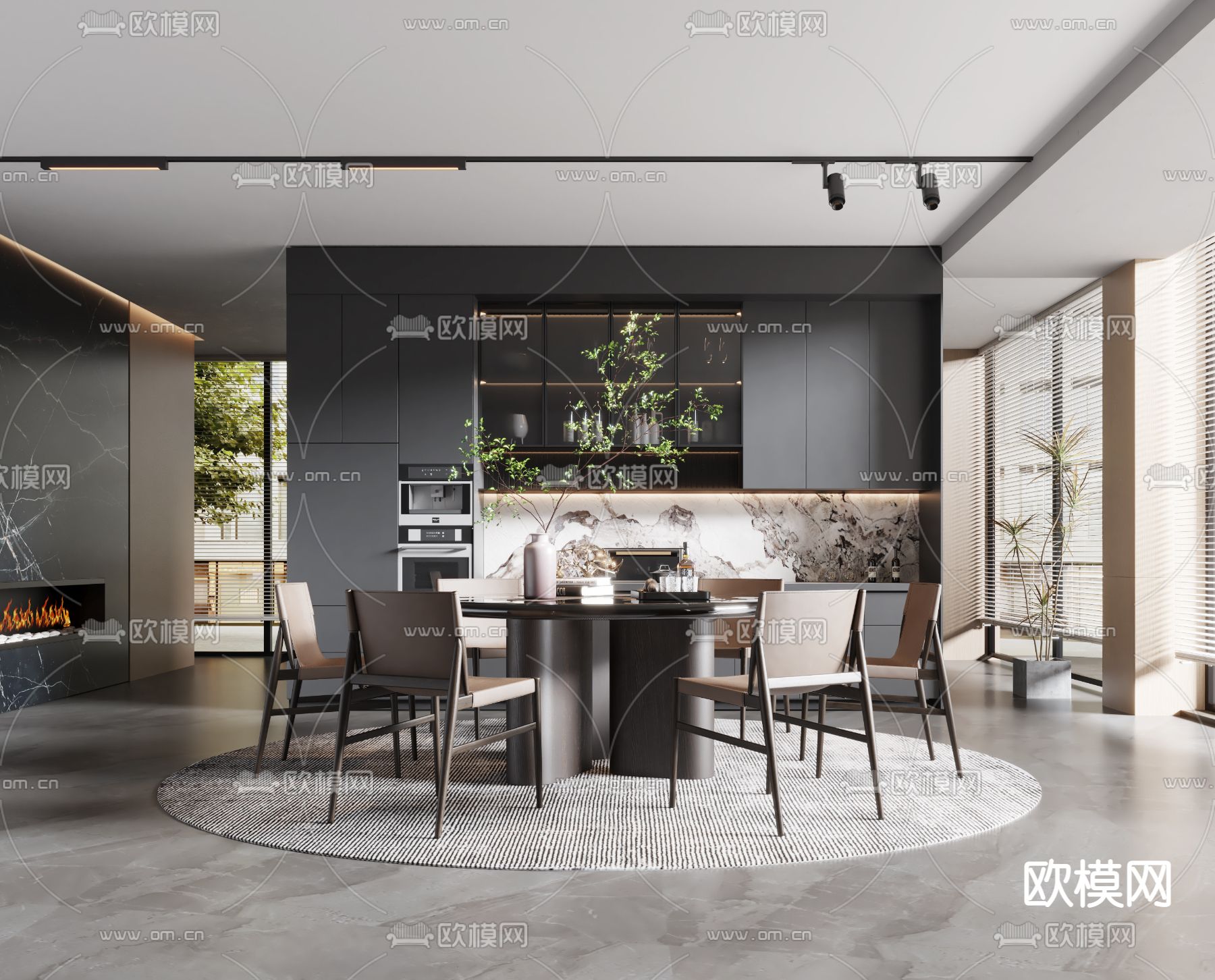 现代餐厅3d模型下载_ID14077382_3dmax免费模型-欧模网