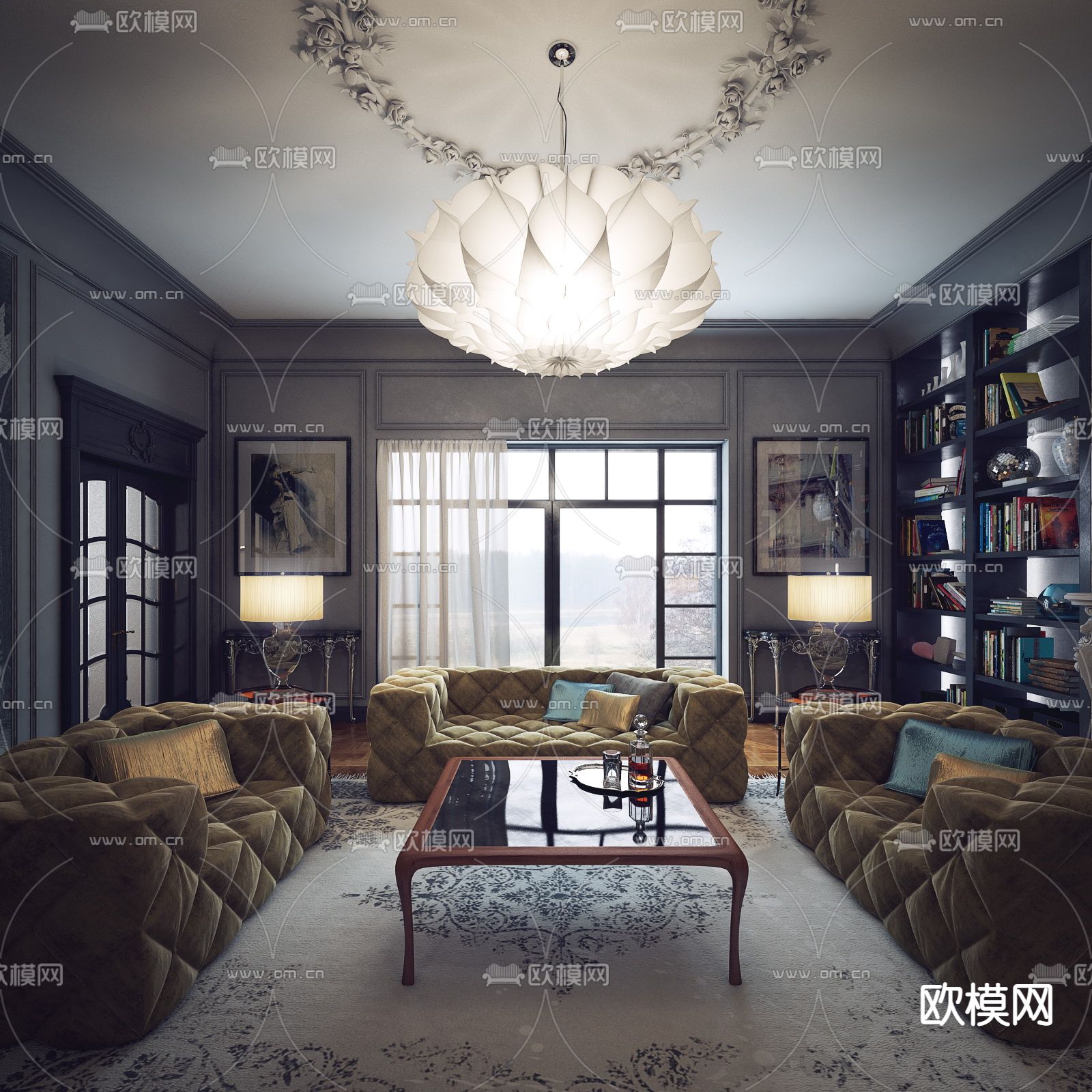 欧式客厅3d模型下载（渲染图1）