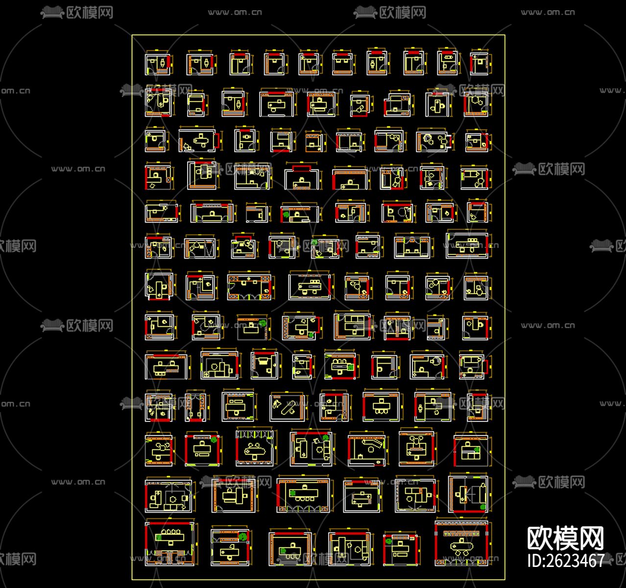 100个书房布局CAD施工图下载（渲染图2）