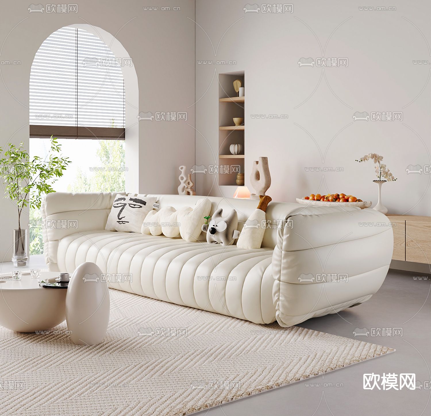 奶油风沙发3d模型下载（渲染图2）