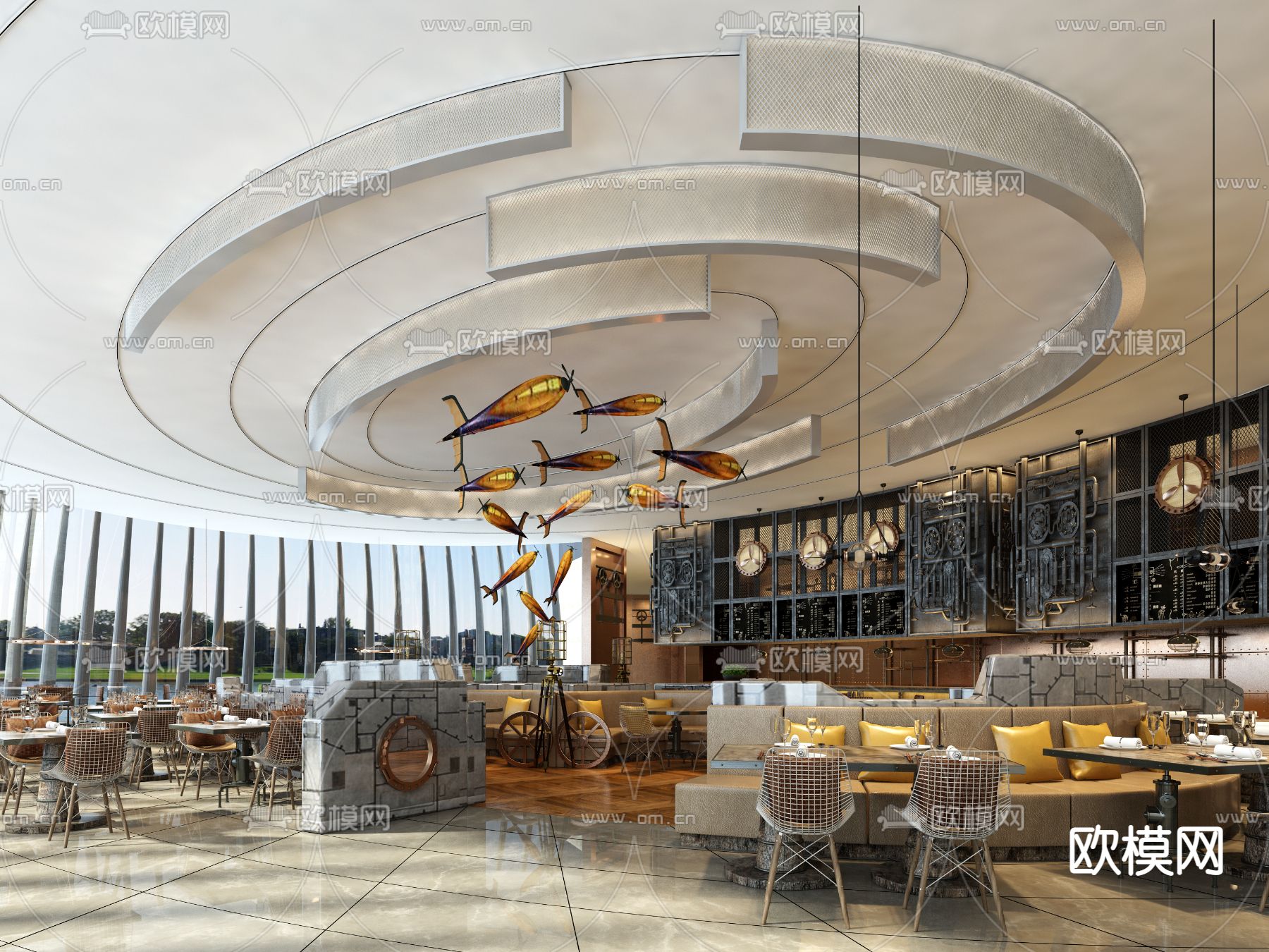 工业风西餐厅3d模型下载