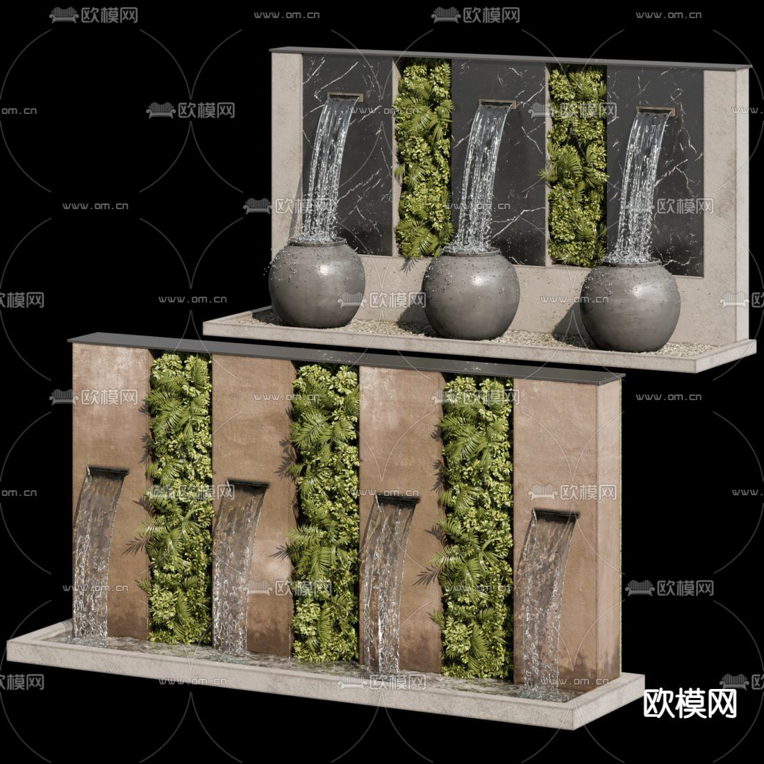 喷泉水池 流水小品3d模型下载（渲染图5）