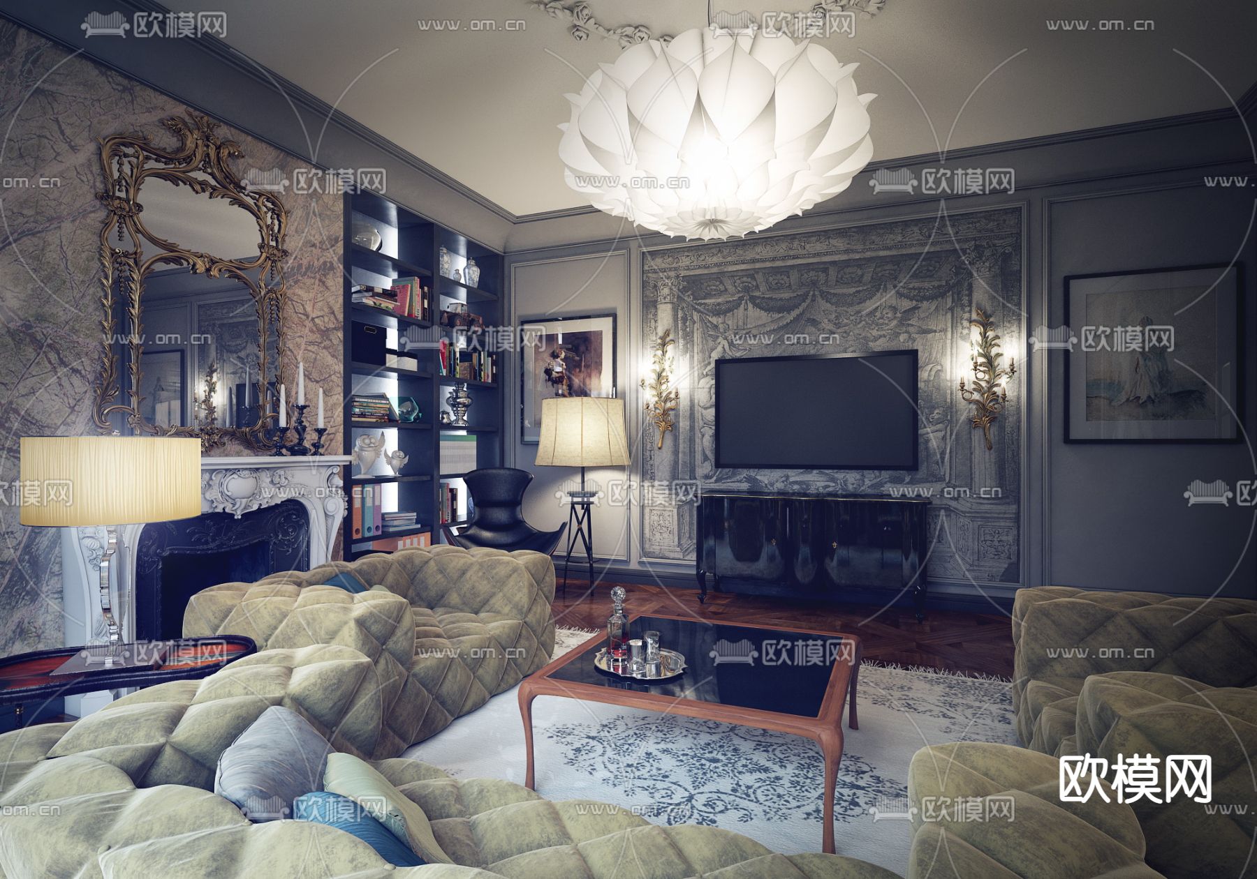 欧式客厅3d模型下载（渲染图4）