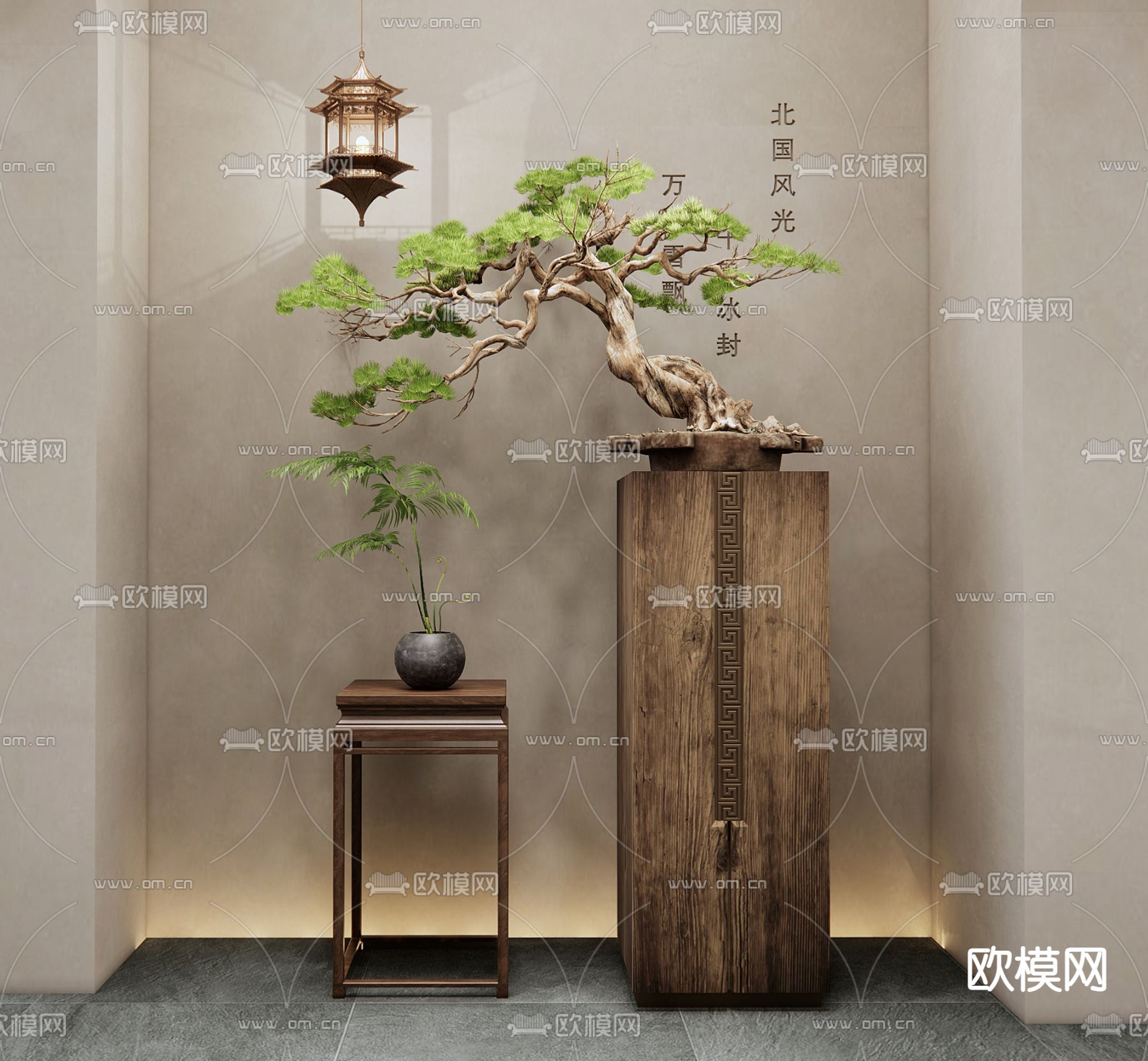 松树盆栽 盆景 花架su模型下载（渲染图1）