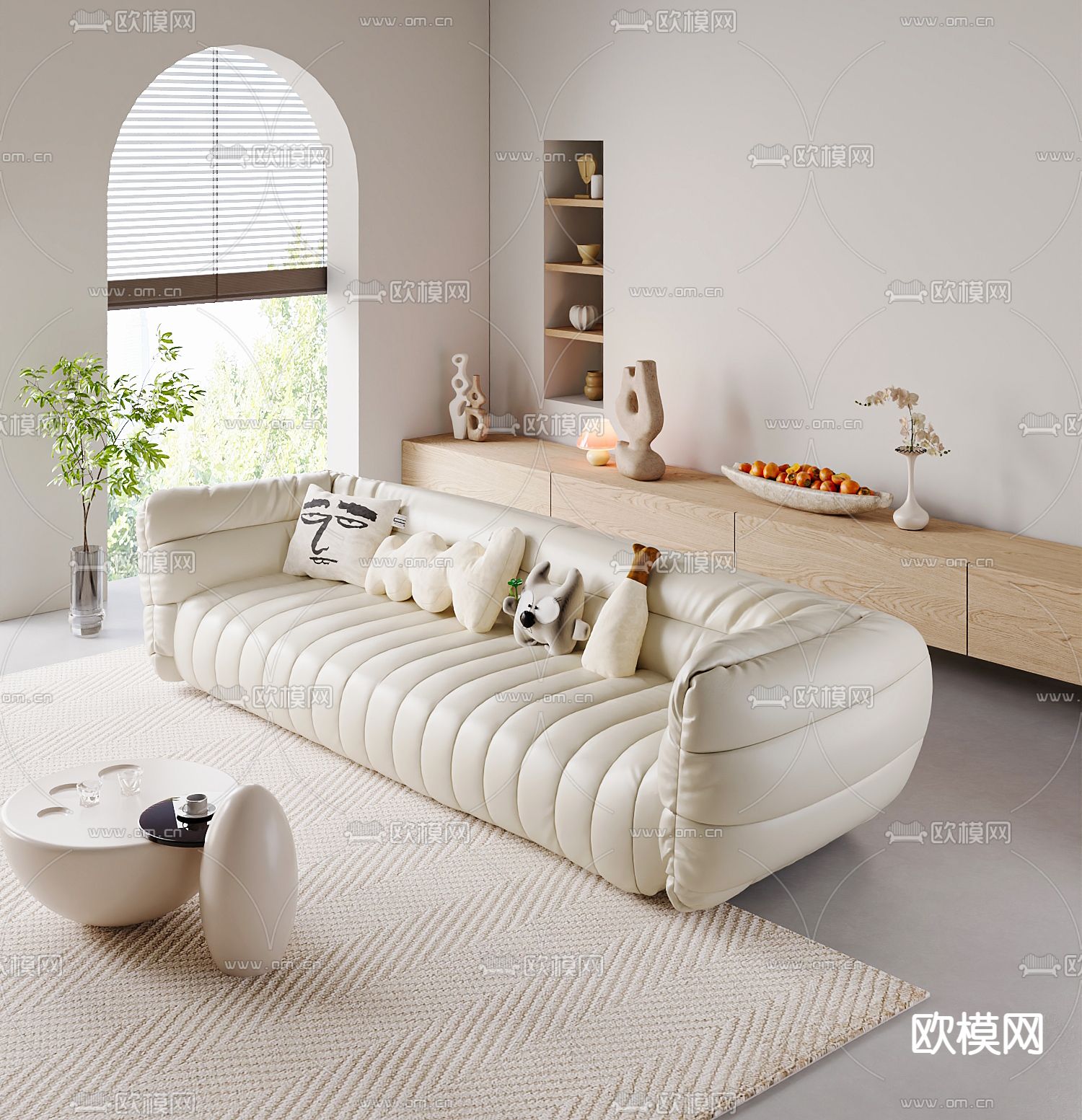 奶油风沙发3d模型下载（渲染图1）