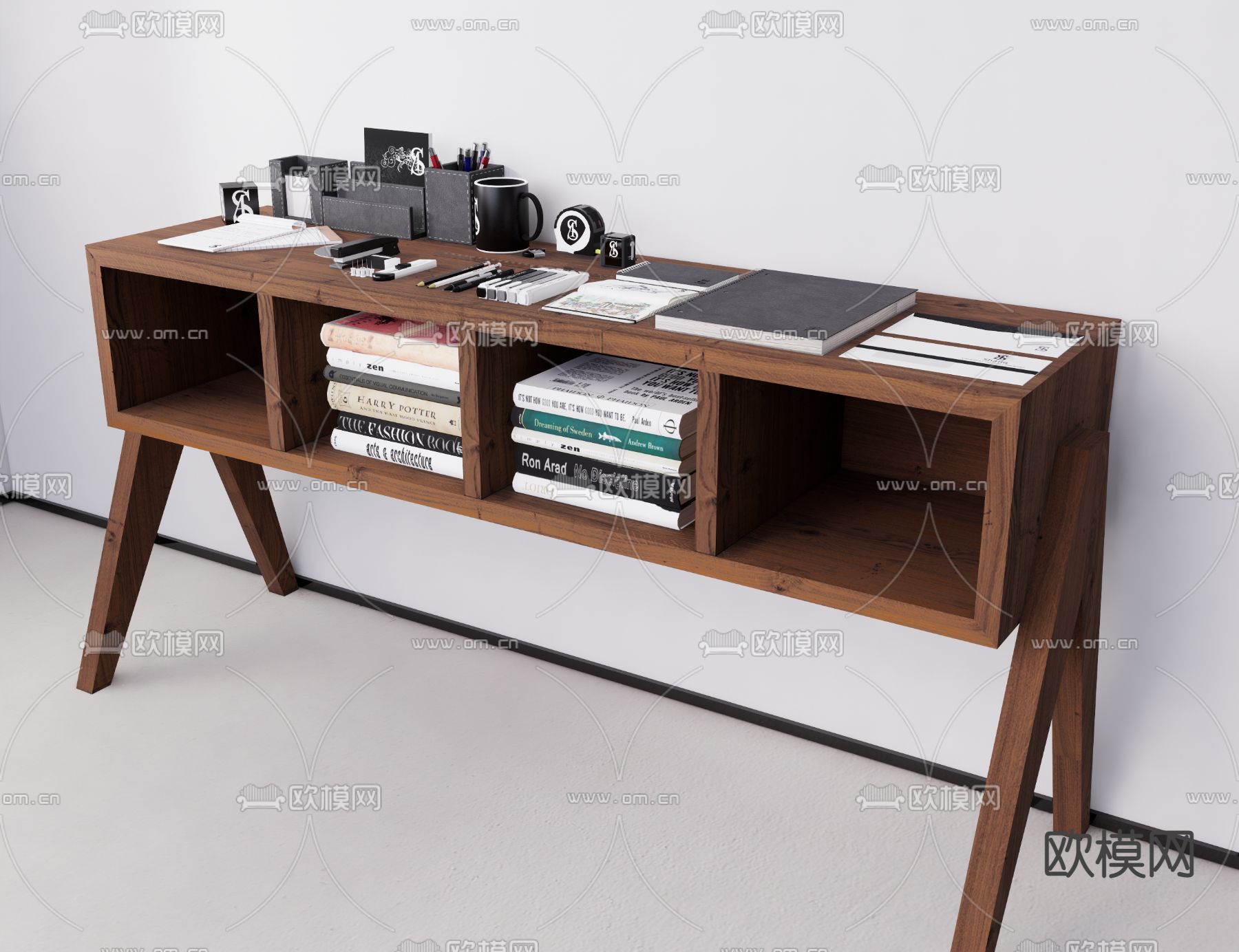 实木书桌 书台 写字台su模型下载（渲染图1）
