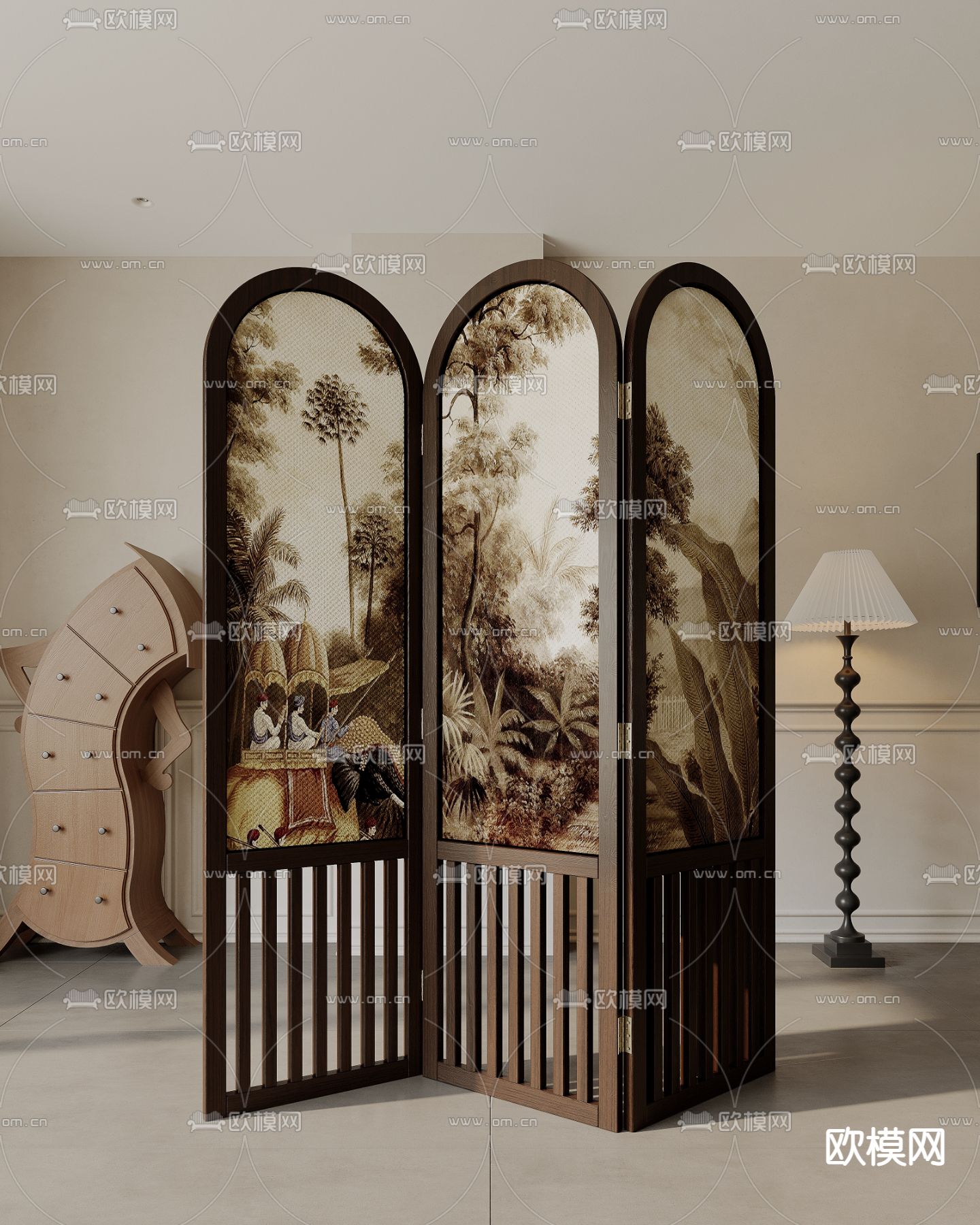 中古风屏风 隔断3d模型下载