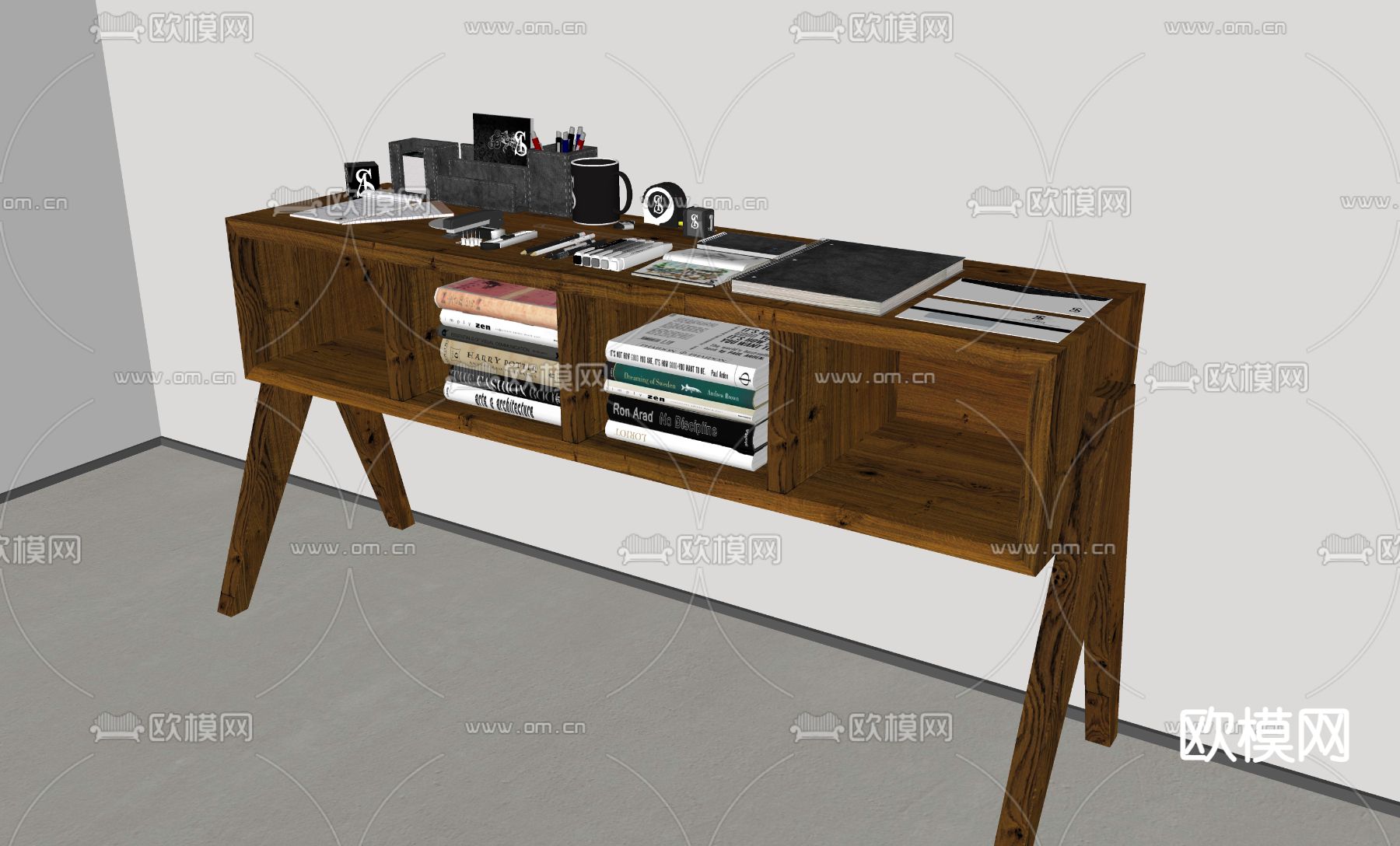 实木书桌 书台 写字台su模型下载（渲染图2）