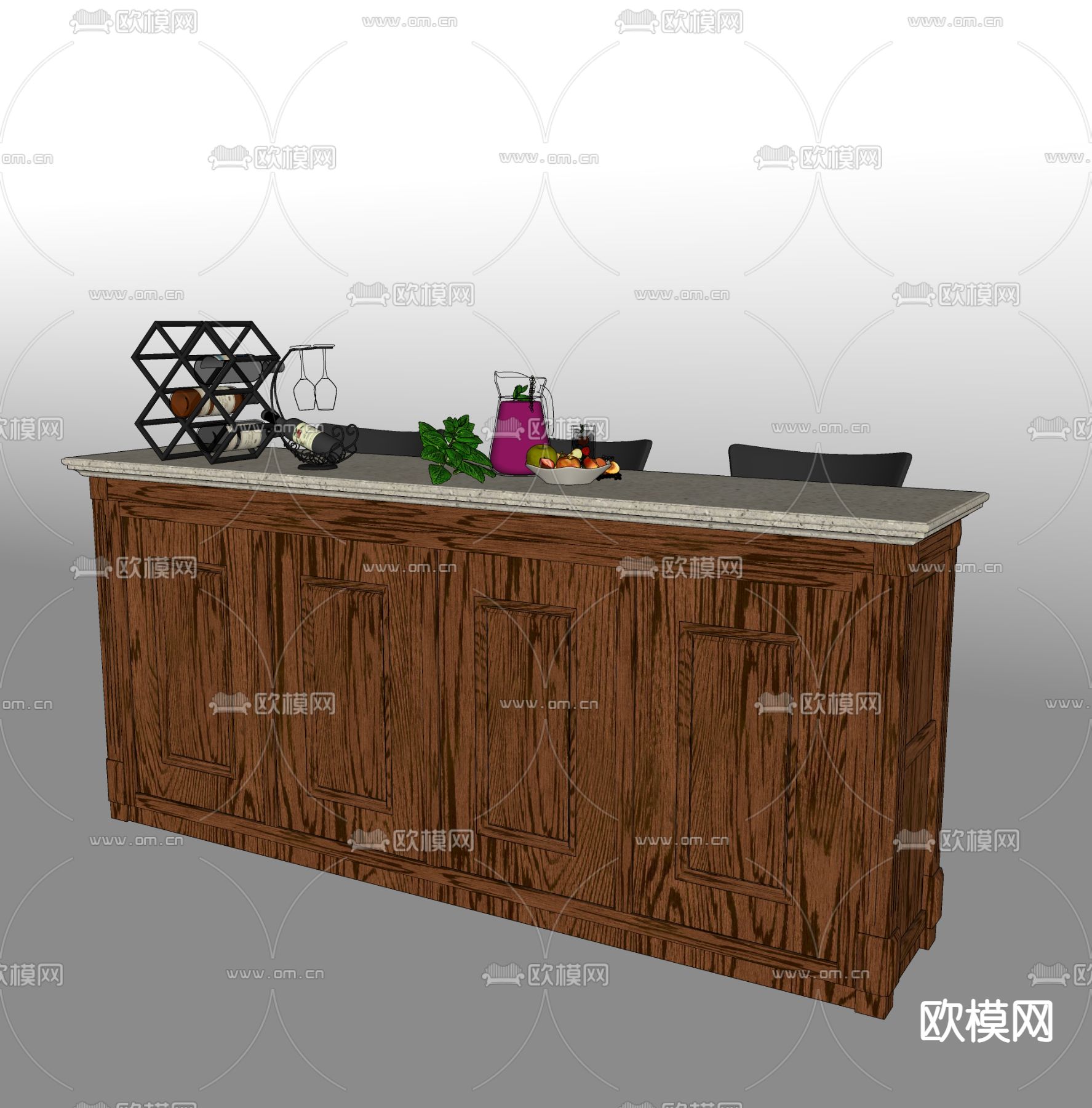 美式吧台su模型下载（渲染图2）
