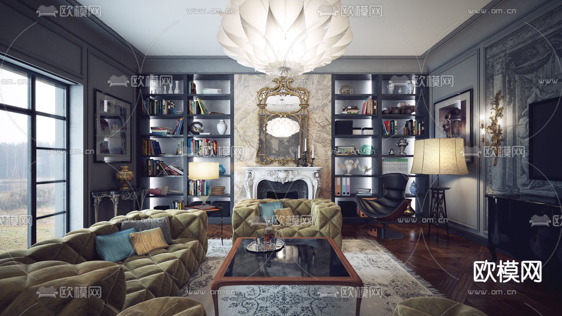 欧式客厅3d模型下载（渲染图2）