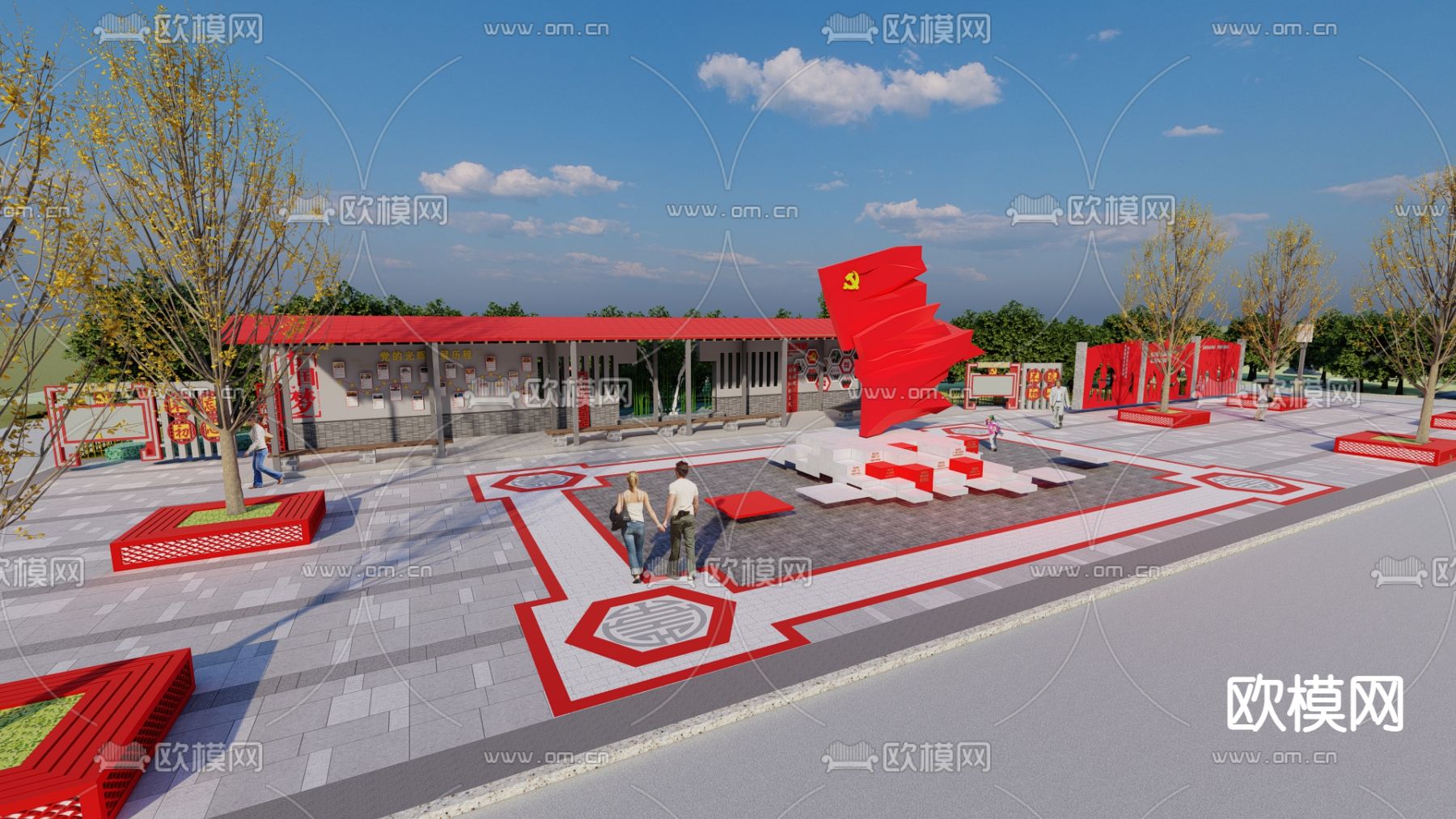 红色文化广场su模型