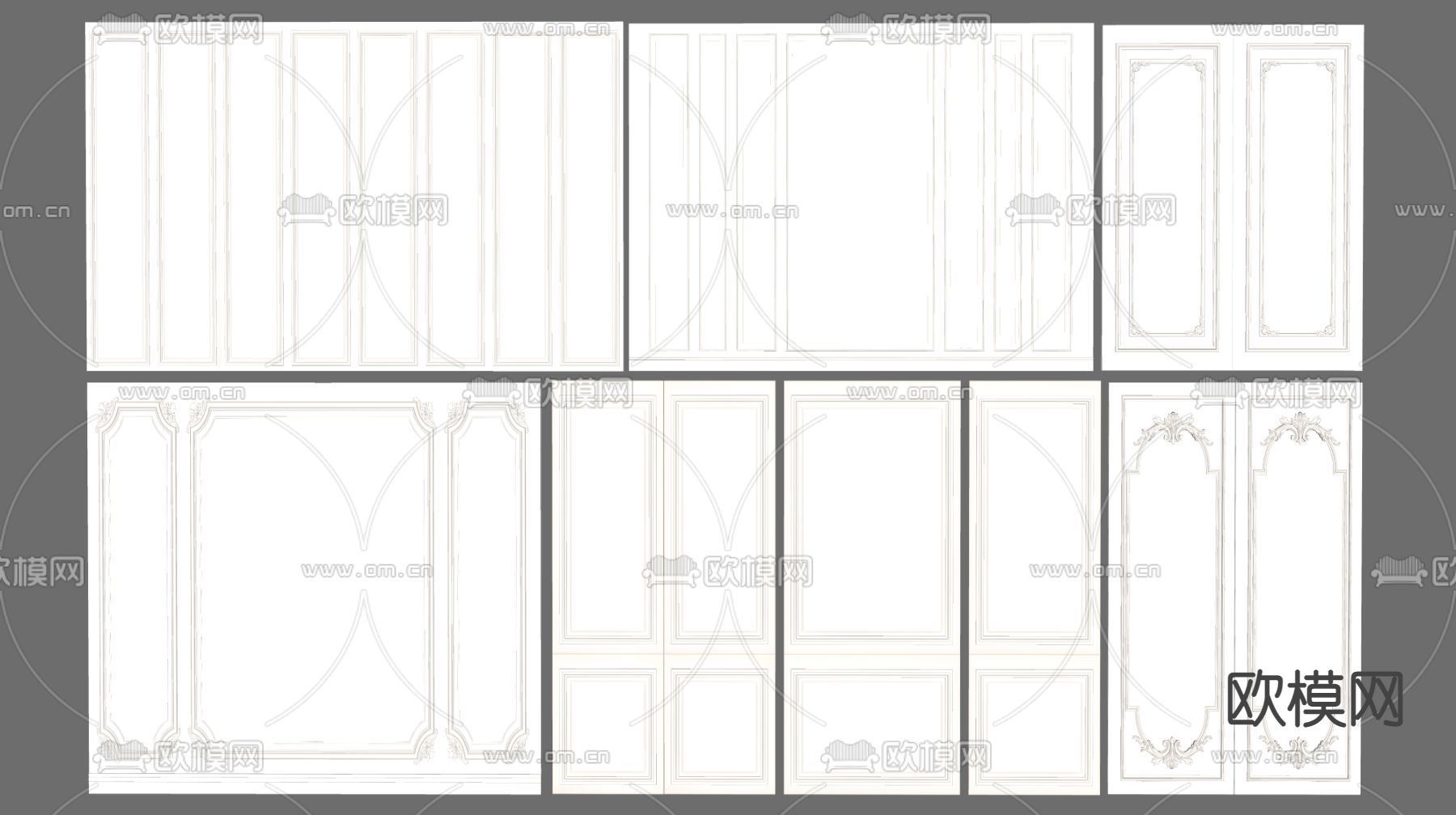 法式石膏板 护墙板su模型下载（渲染图2）