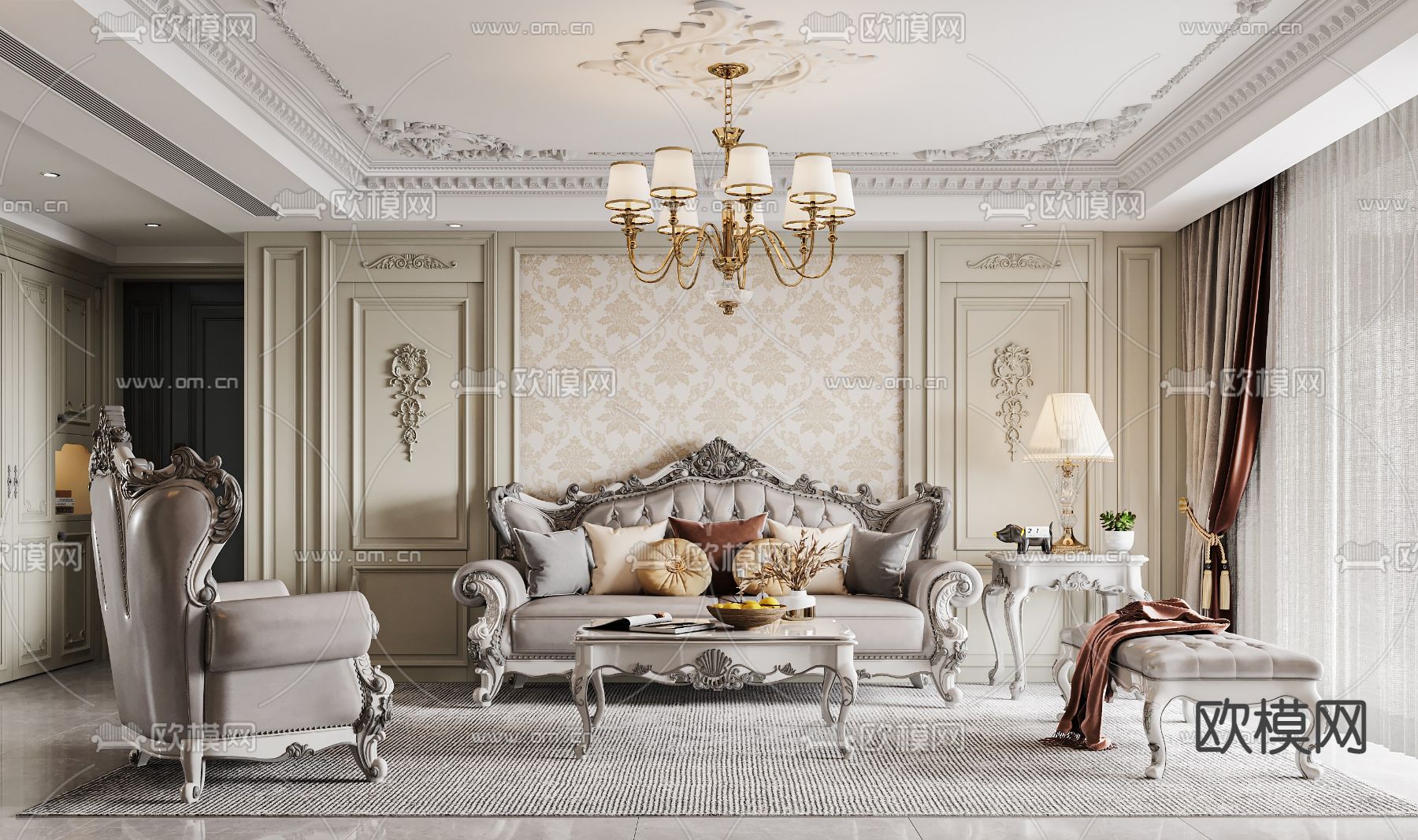 欧式客厅3d模型下载（渲染图1）