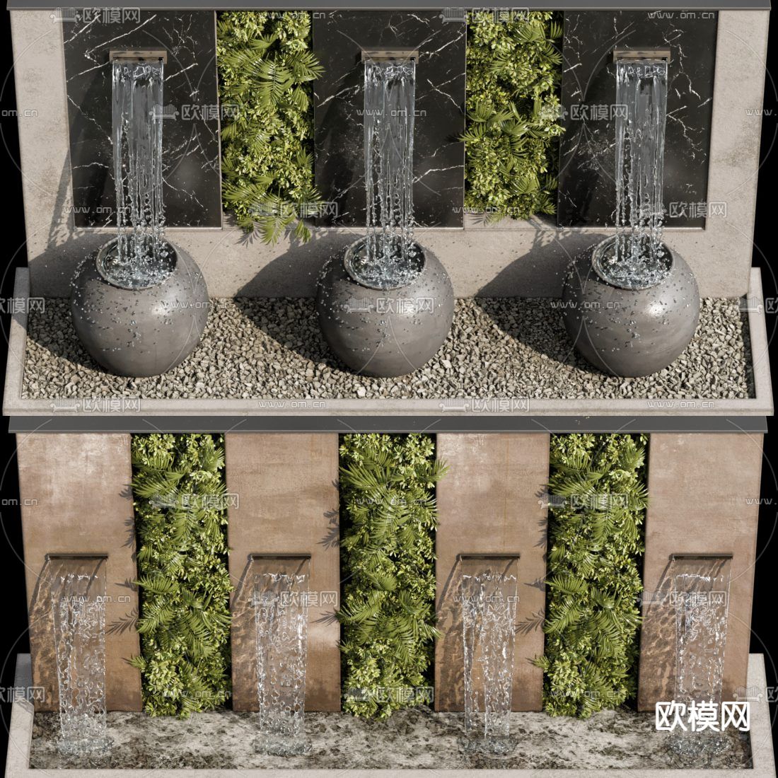 喷泉水池 流水小品3d模型下载（渲染图6）