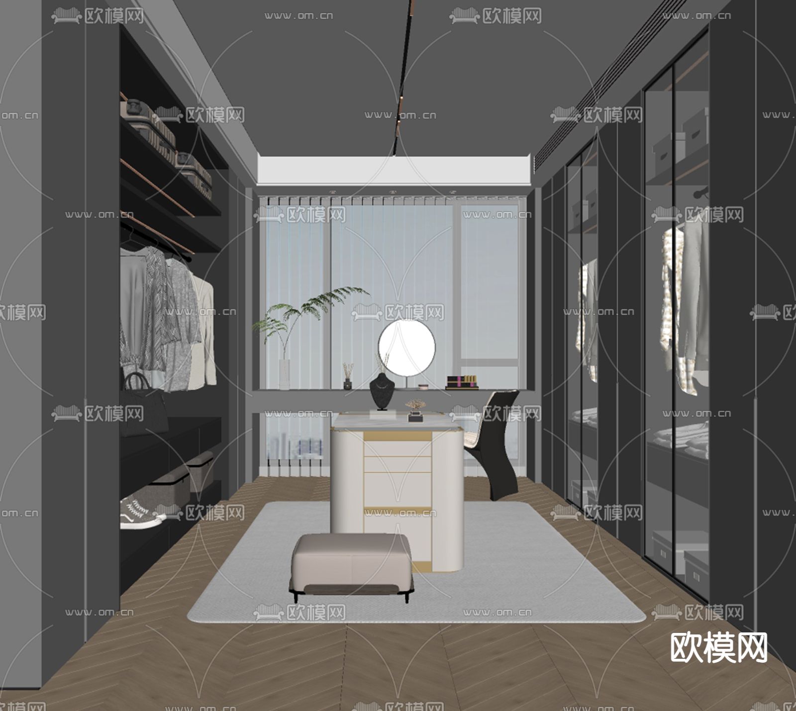 现代衣帽间su模型下载（渲染图2）