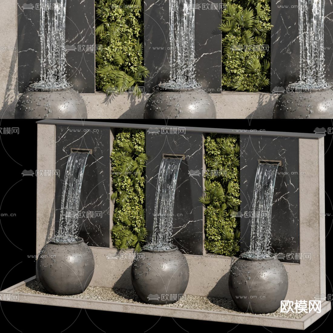 喷泉水池 流水小品3d模型下载（渲染图3）