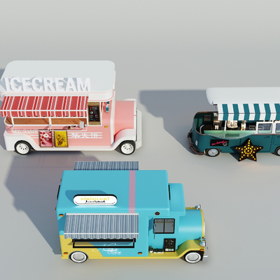  现代快餐车 售卖亭 售卖车su模型 