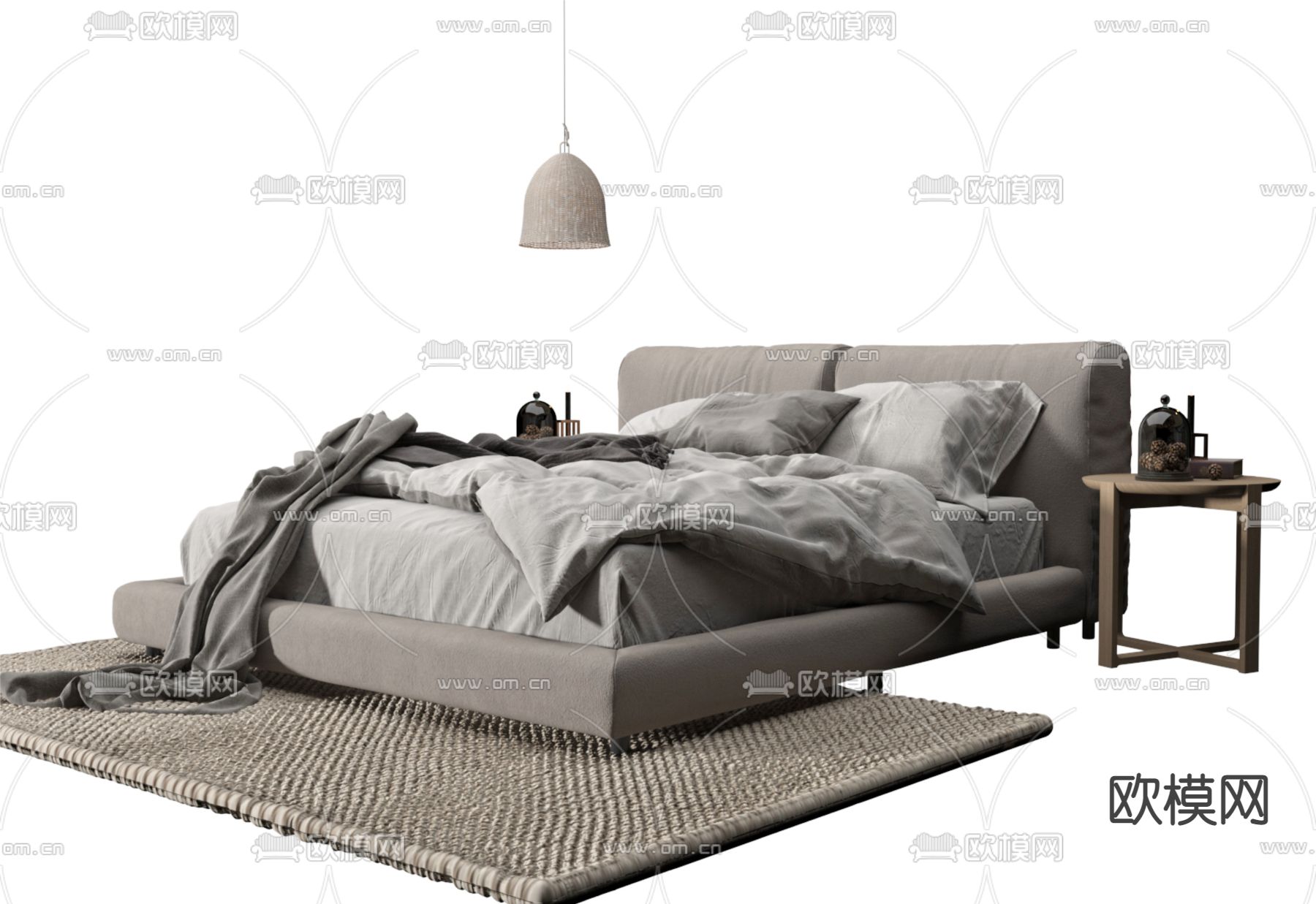 侘寂双人床3d模型下载（渲染图1）