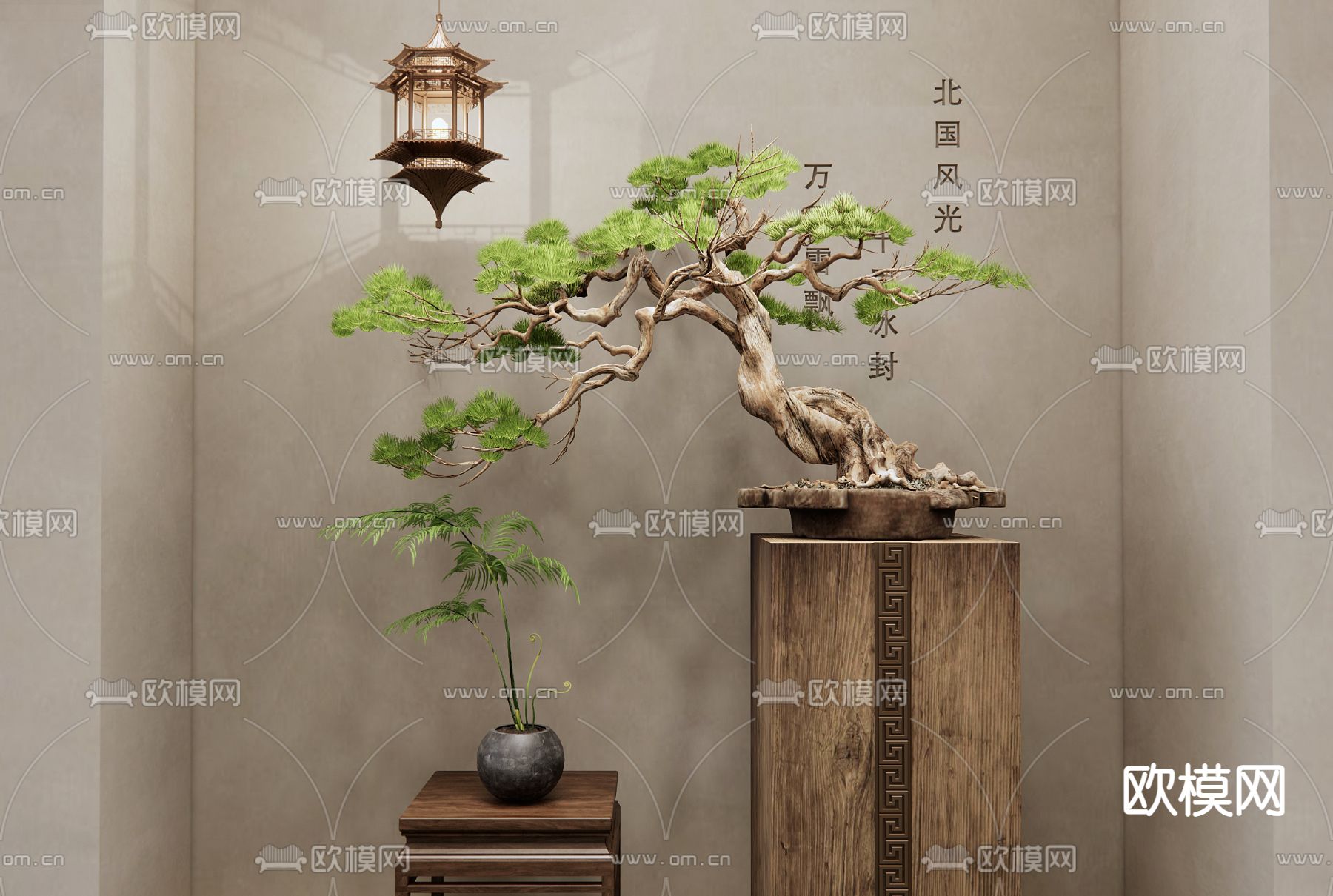 松树盆栽 盆景 花架su模型下载（渲染图2）