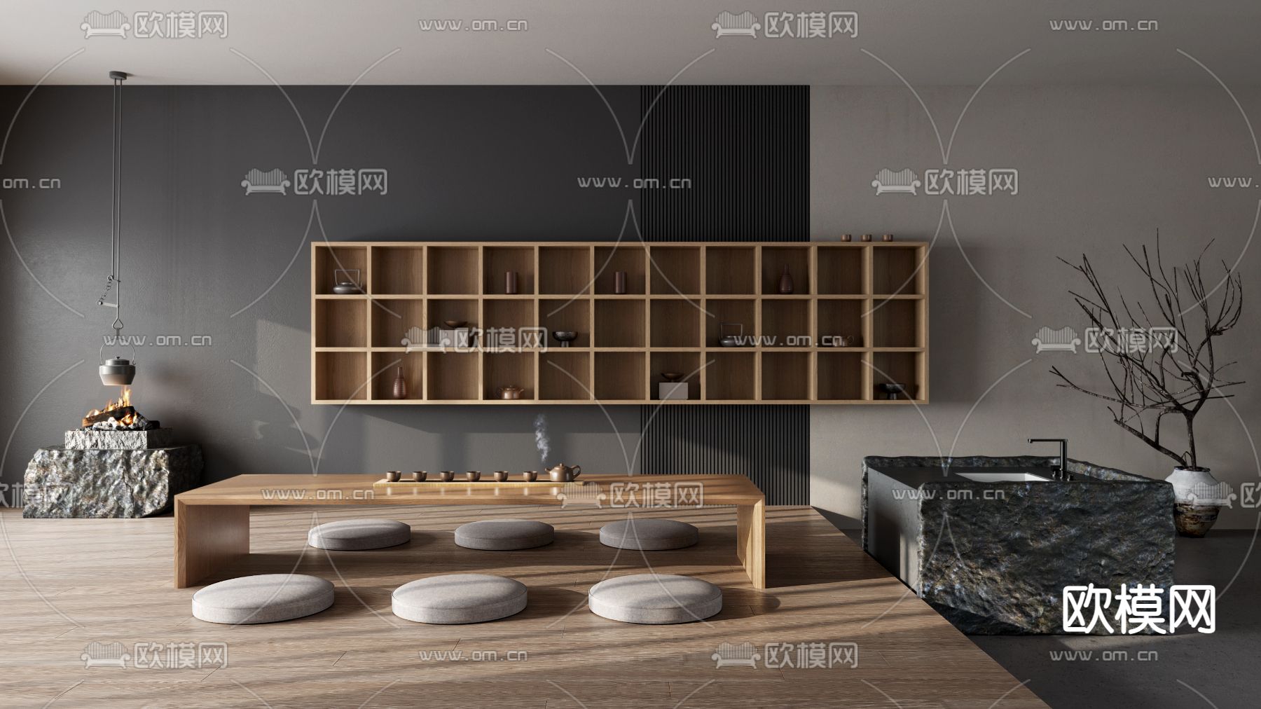 榻榻米茶室3d模型下载