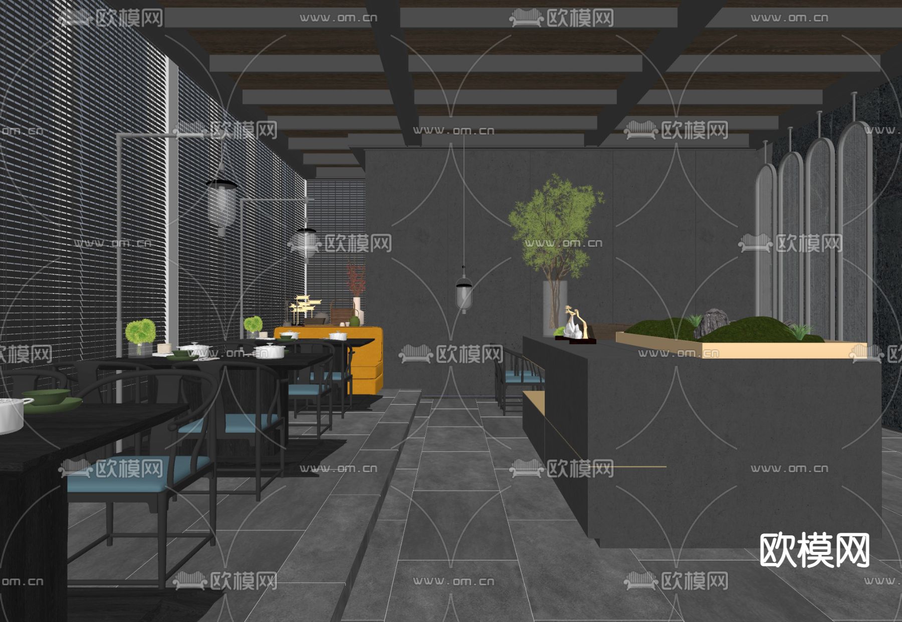 中餐厅 用餐区su模型下载（渲染图2）