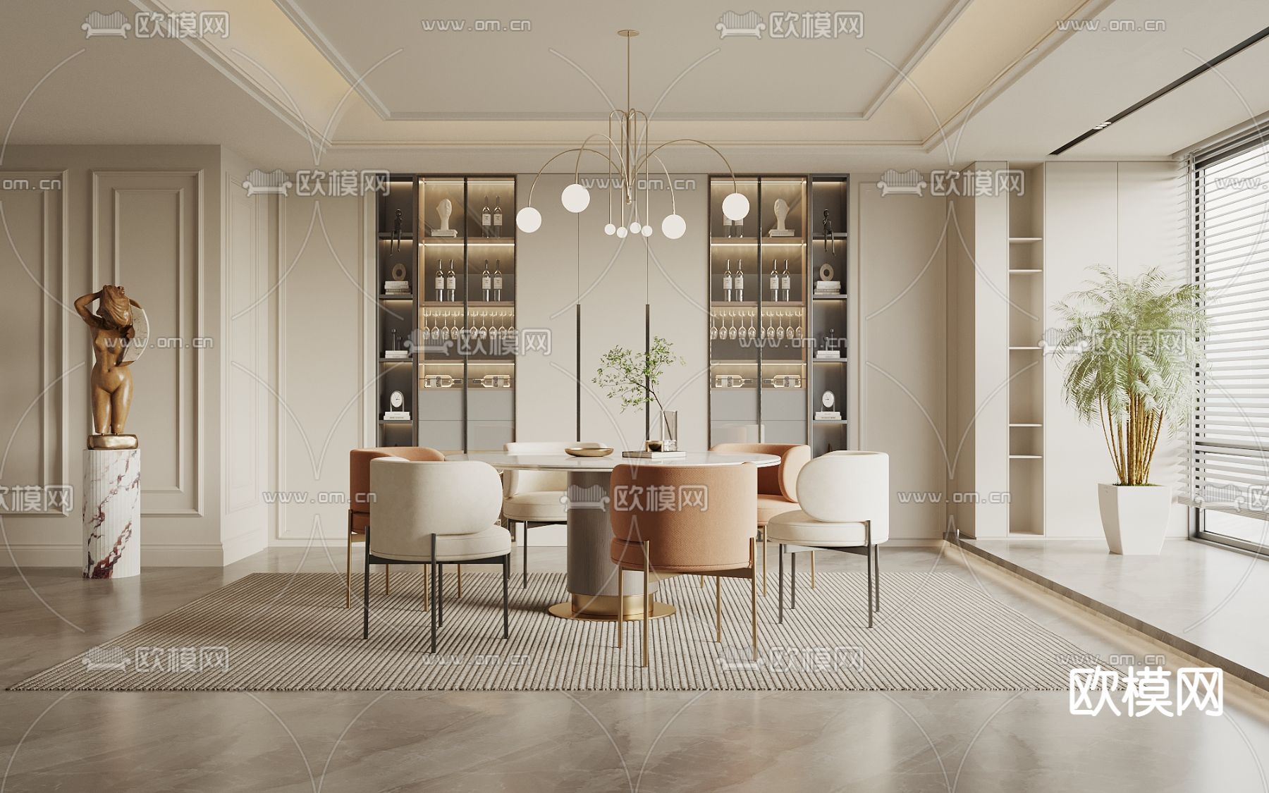 现代餐厅3d模型下载_ID14076461_3dmax免费模型-欧模网