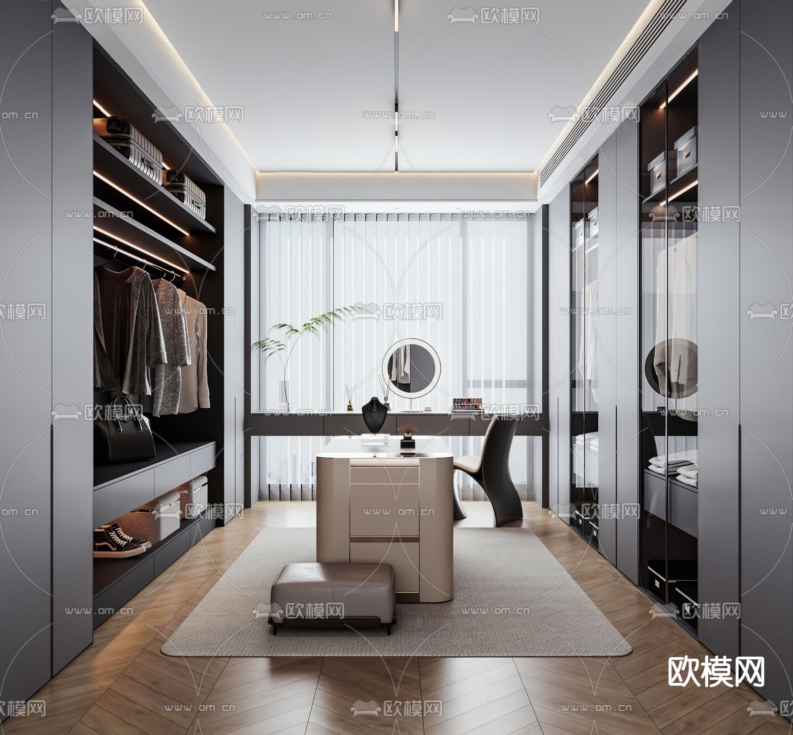 现代衣帽间su模型下载（渲染图1）