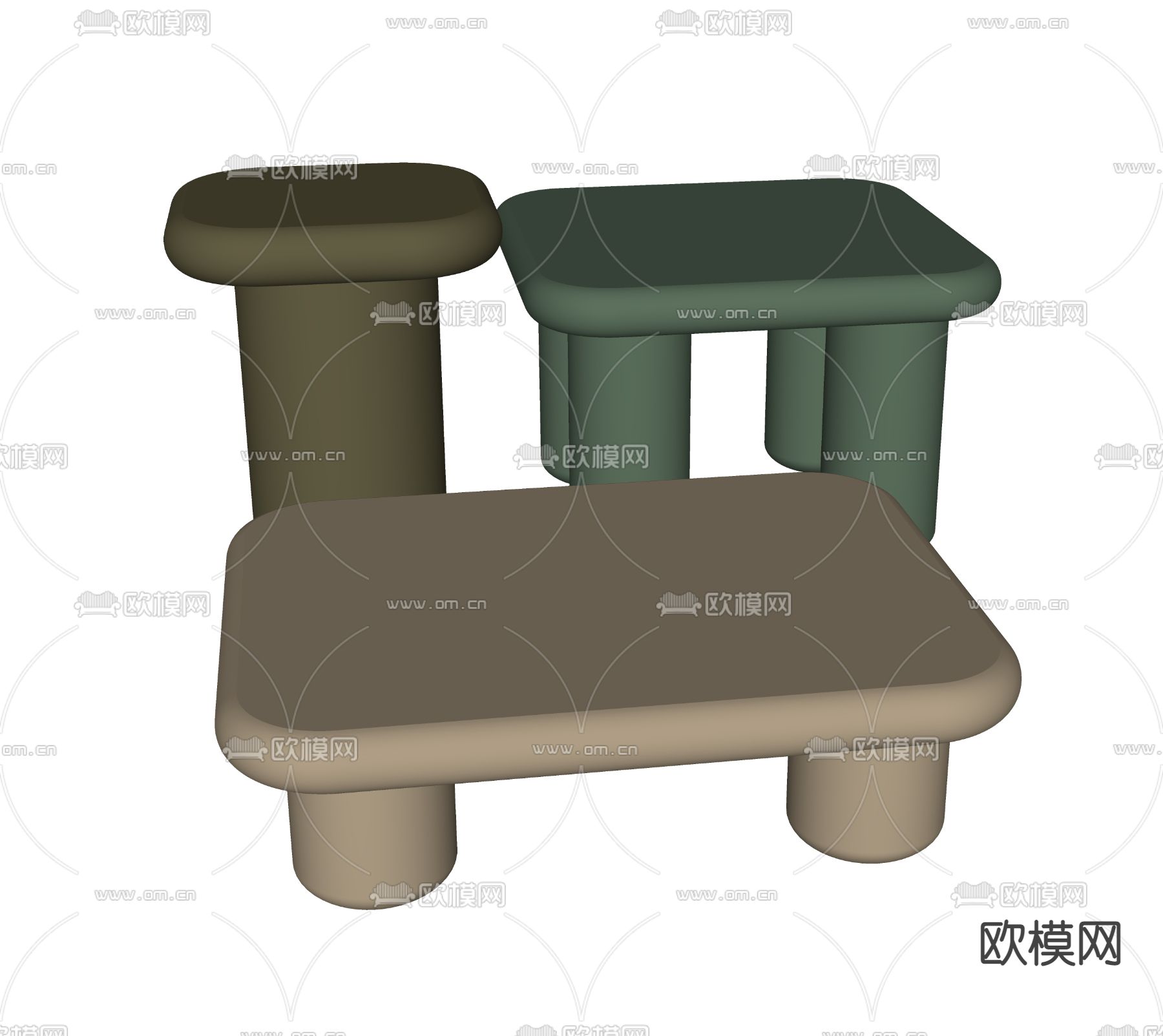 现代子母茶几su模型下载（渲染图2）