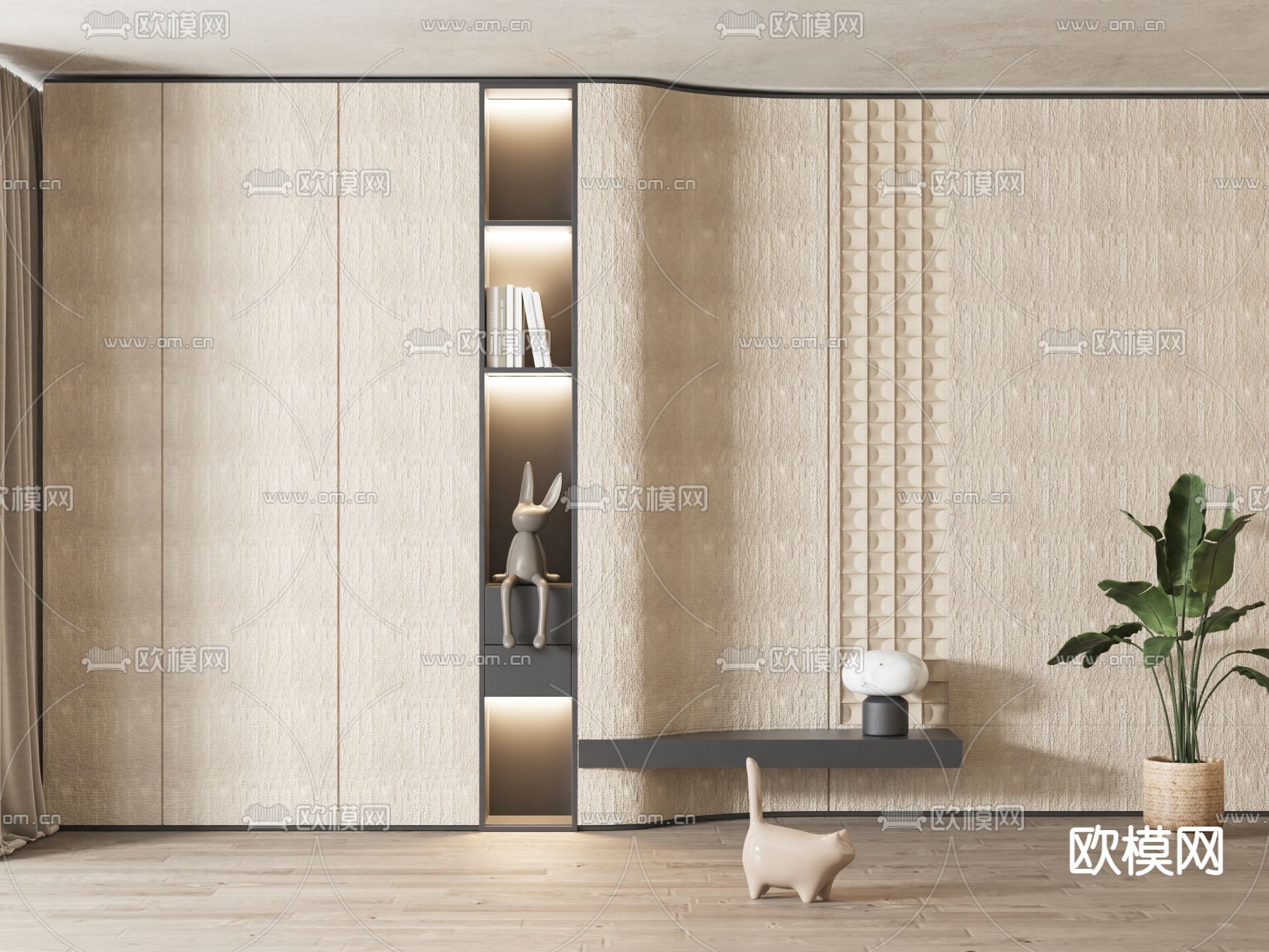 奶油风背景墙3d模型下载