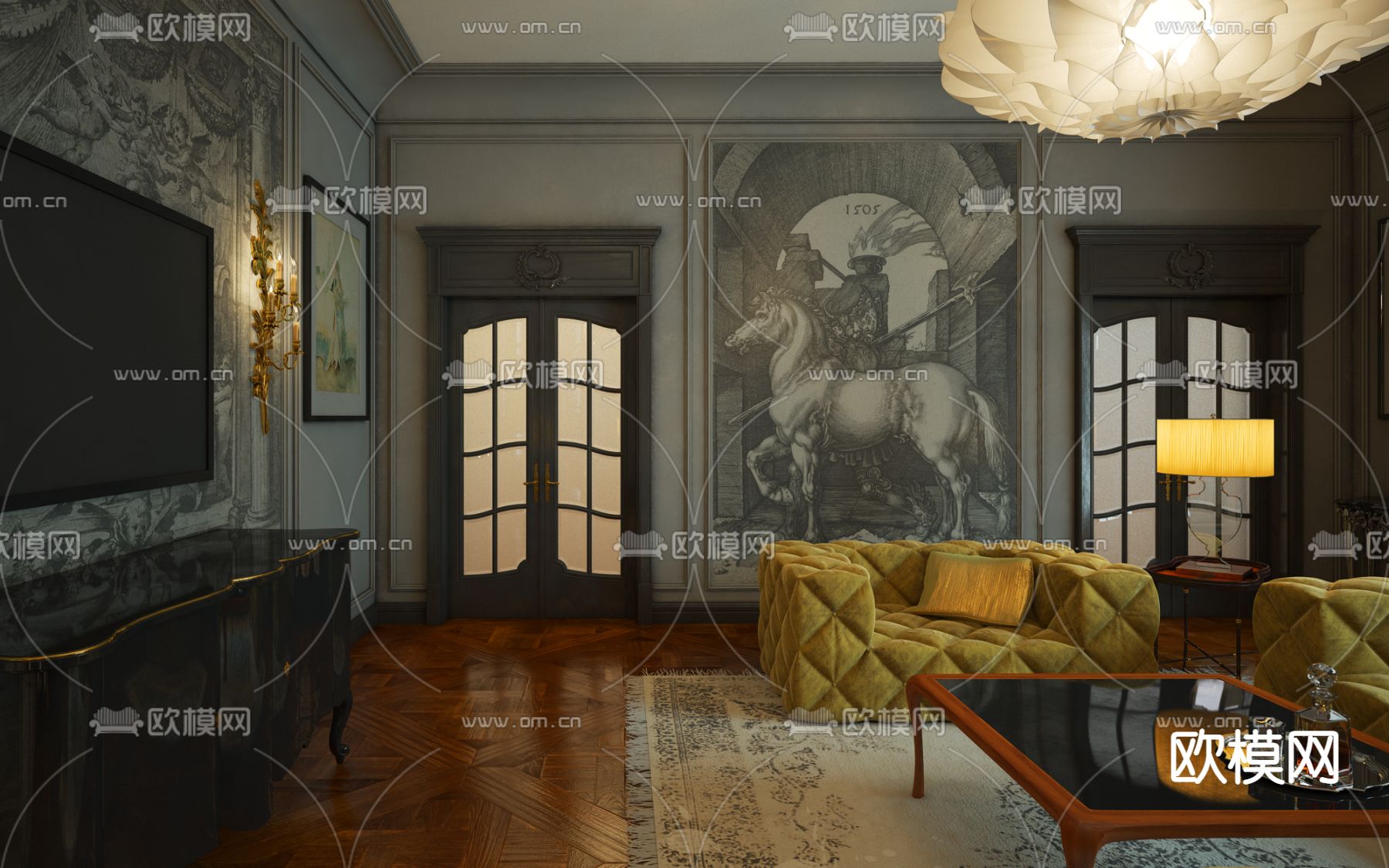 欧式客厅3d模型下载（渲染图7）