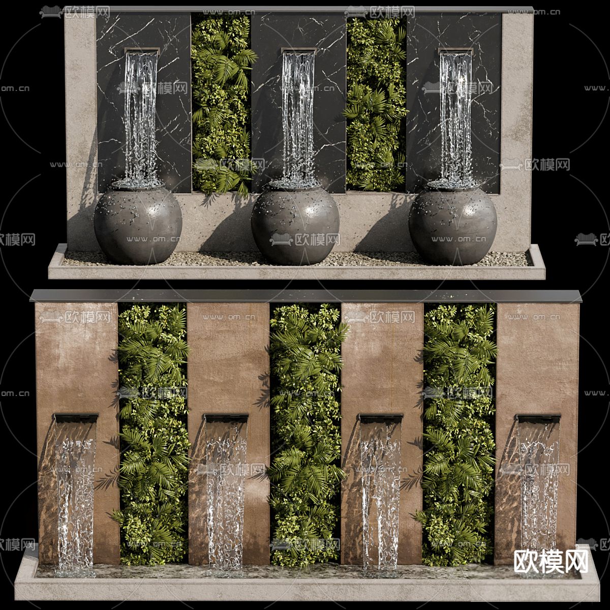 喷泉水池 流水小品3d模型下载（渲染图1）